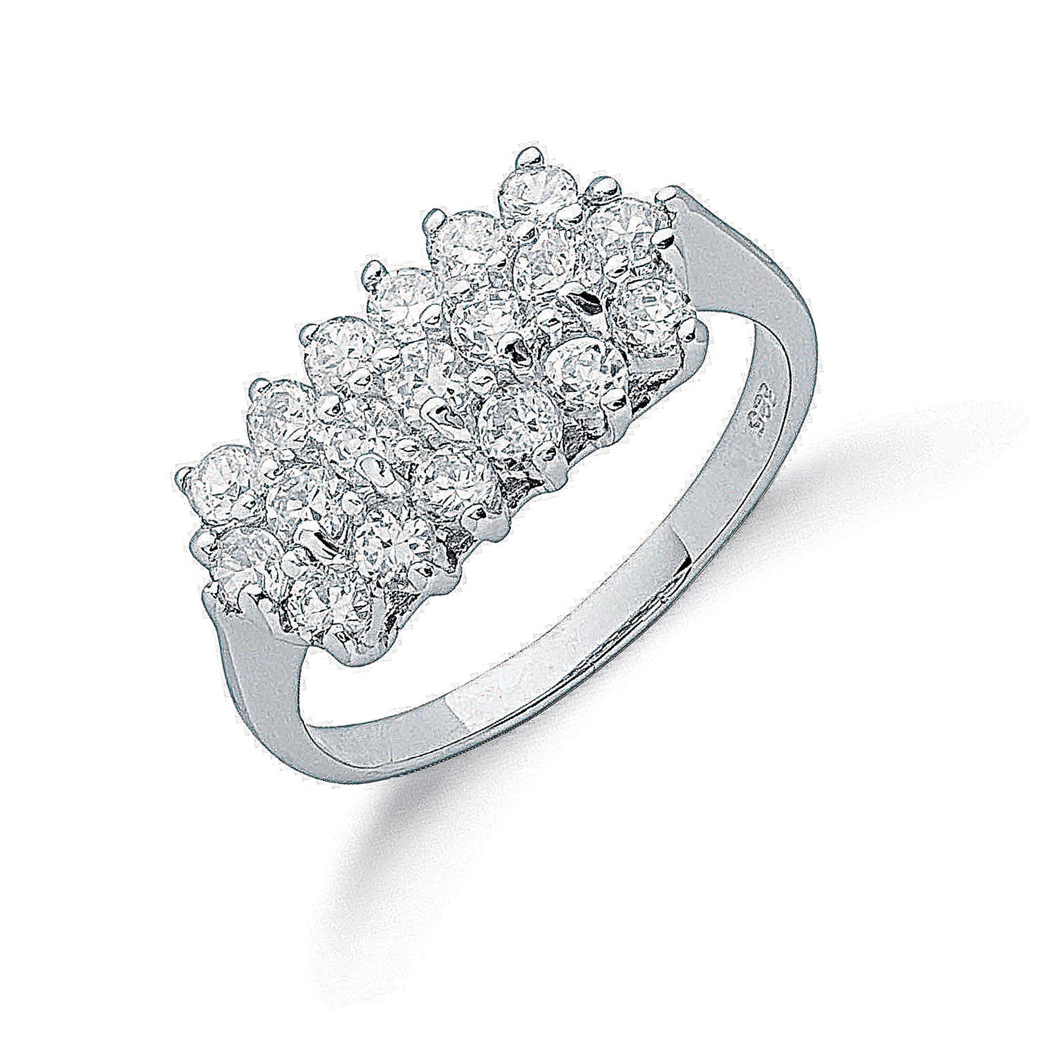 Silver Claw Set Cubic Zirconia Cluster Ring - Silver