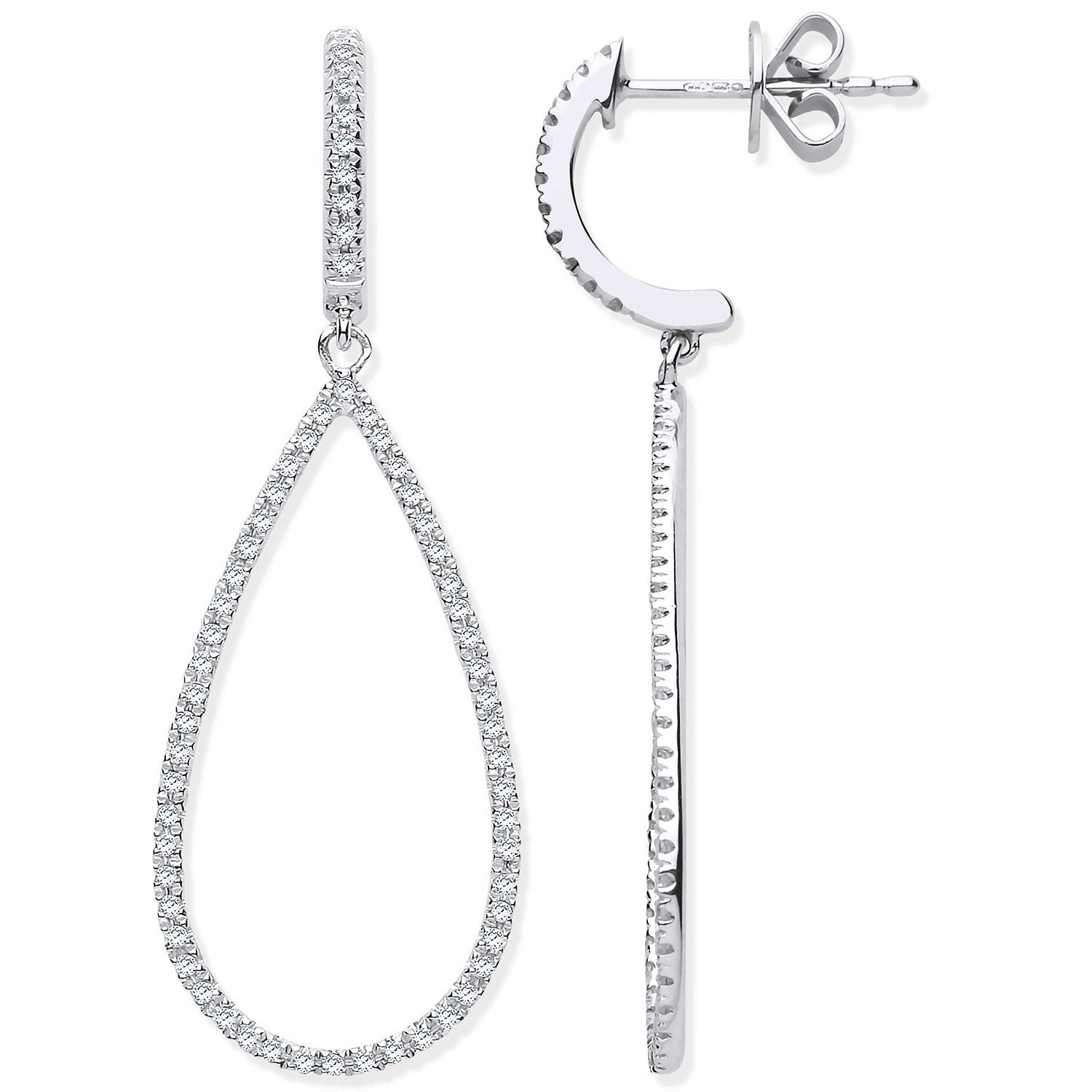Boucles d'oreilles pendantes en or blanc 9 carats et diamants 0,35 carat - Or 9 carats