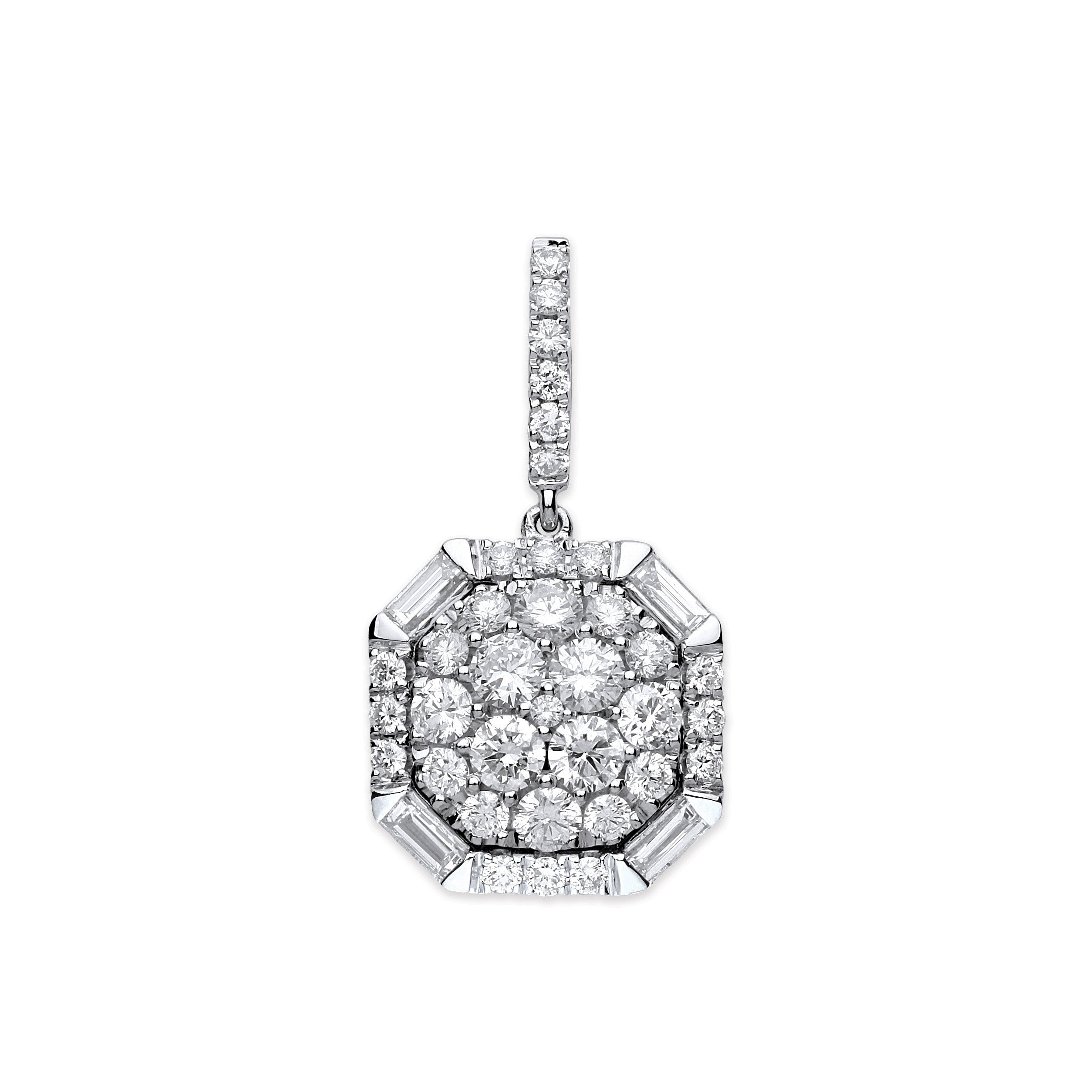 18ct White Gold 1.00ct Brilliant & Baguette Cut diamond pendant - 18ct Gold