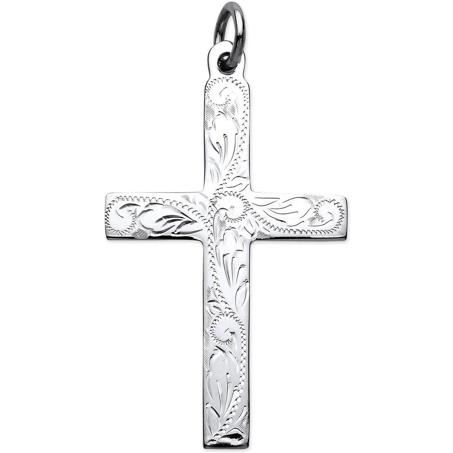 Silver Solid Large Cross with Design and Plain Back - Silver
