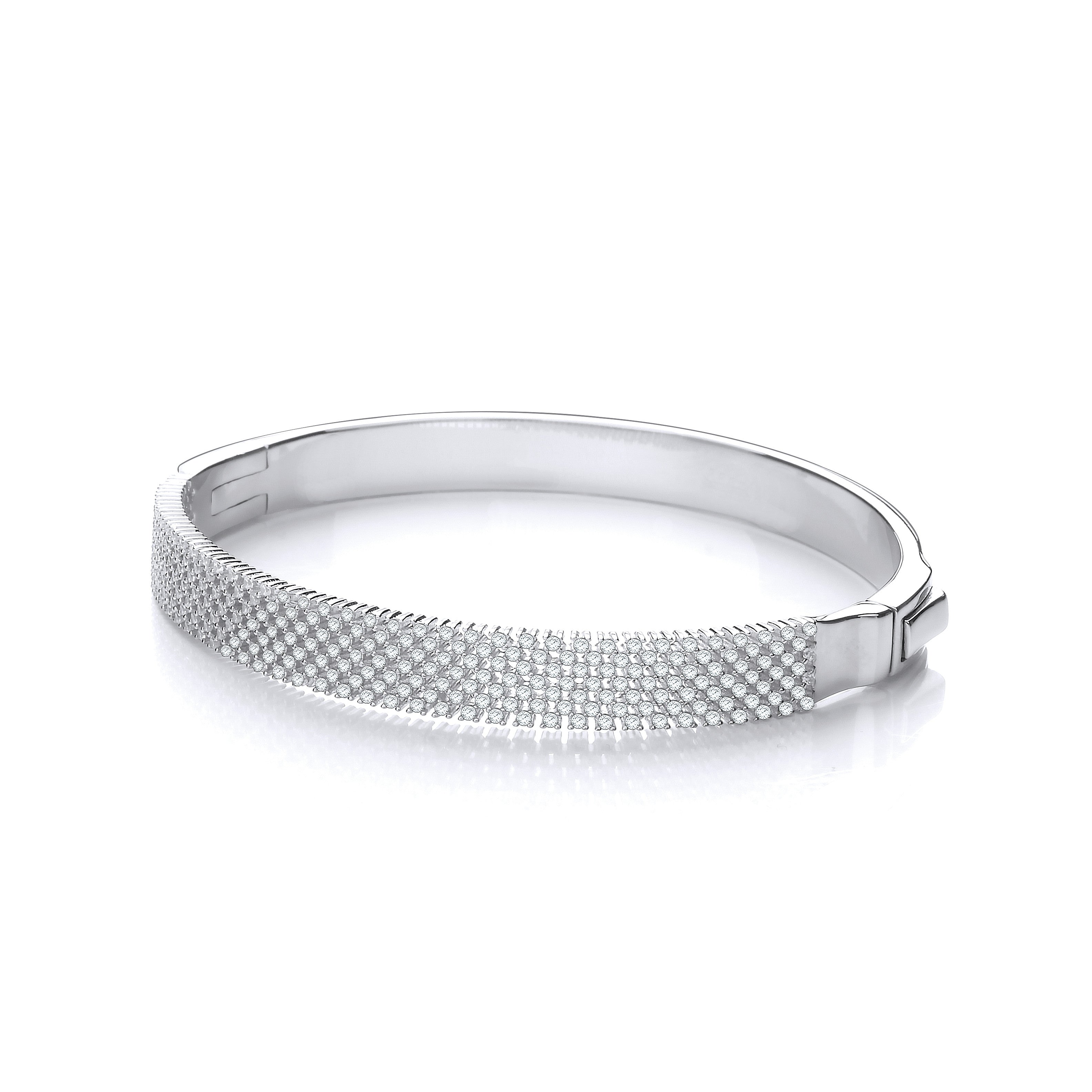 Micro Pave' Multi Row Cubic Zirconia Silver Bangle - Silver
