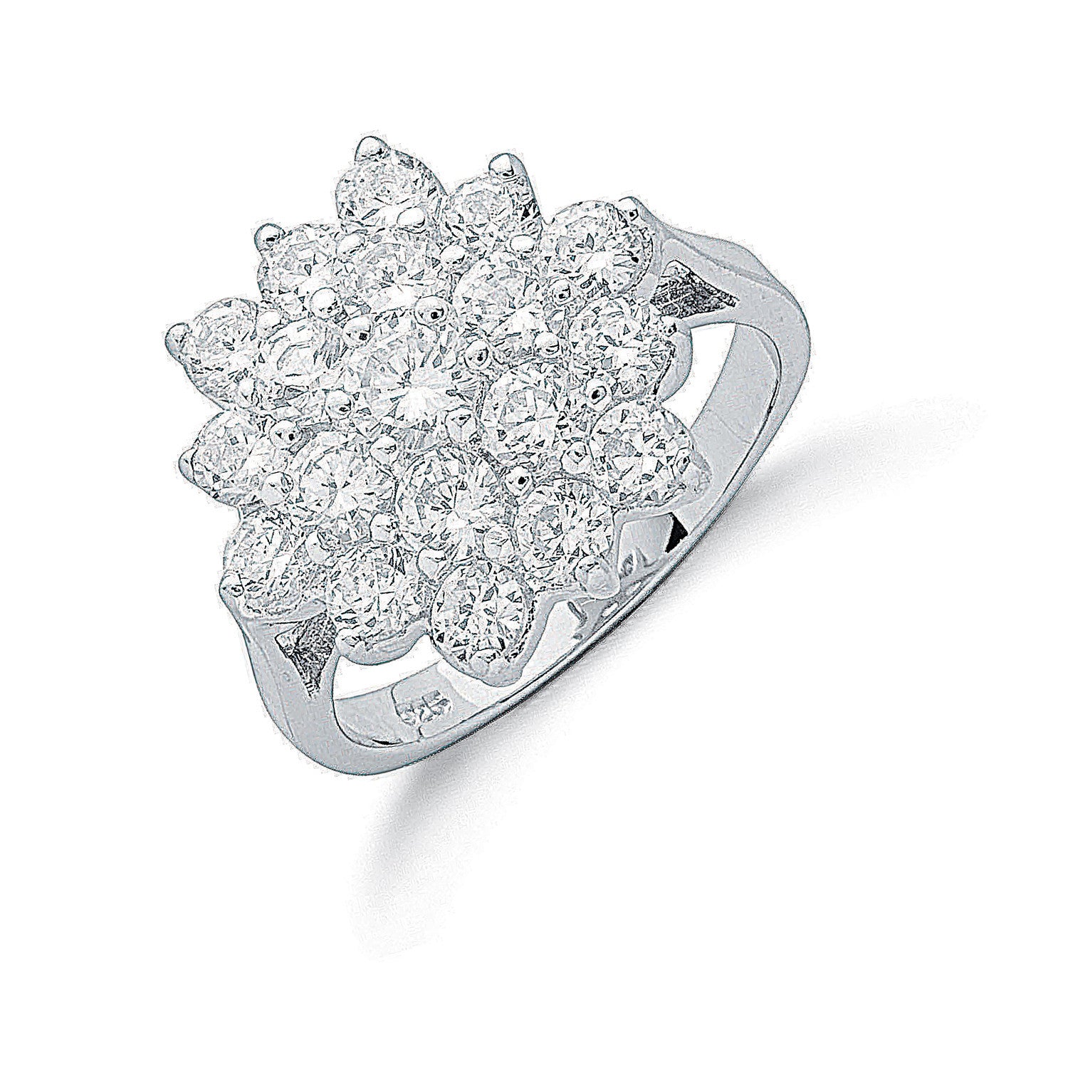 Silver Claw Set Cubic Zirconia Cluster Ring - Silver