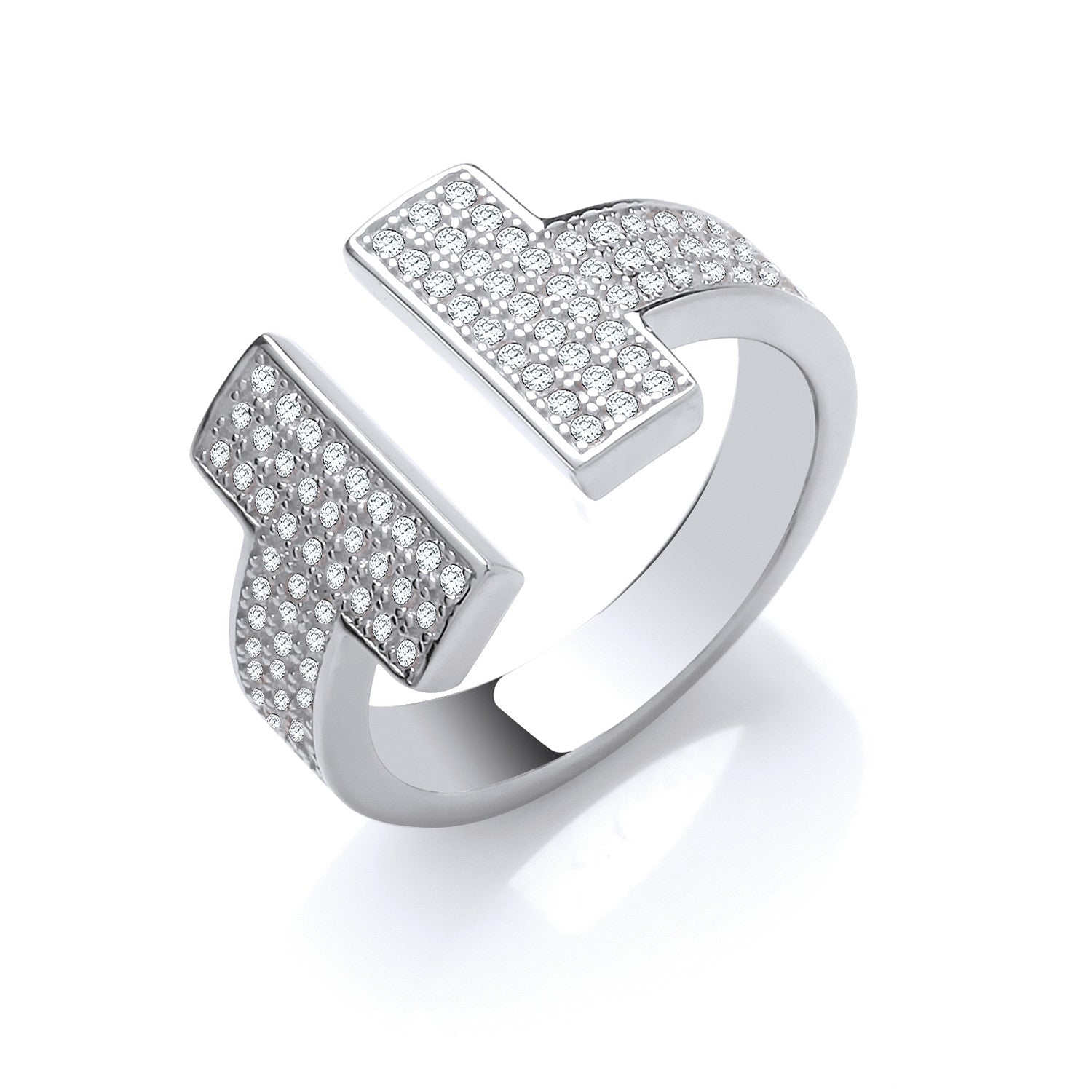 Silver T-Bar Cubic Zirconia Ring - Silver