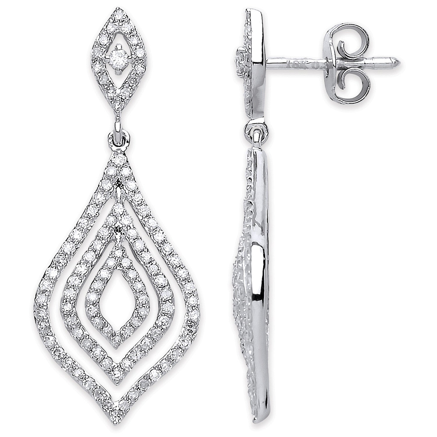 18ct White Gold 0.75ct Dia Drop Earrings - 18ct Gold