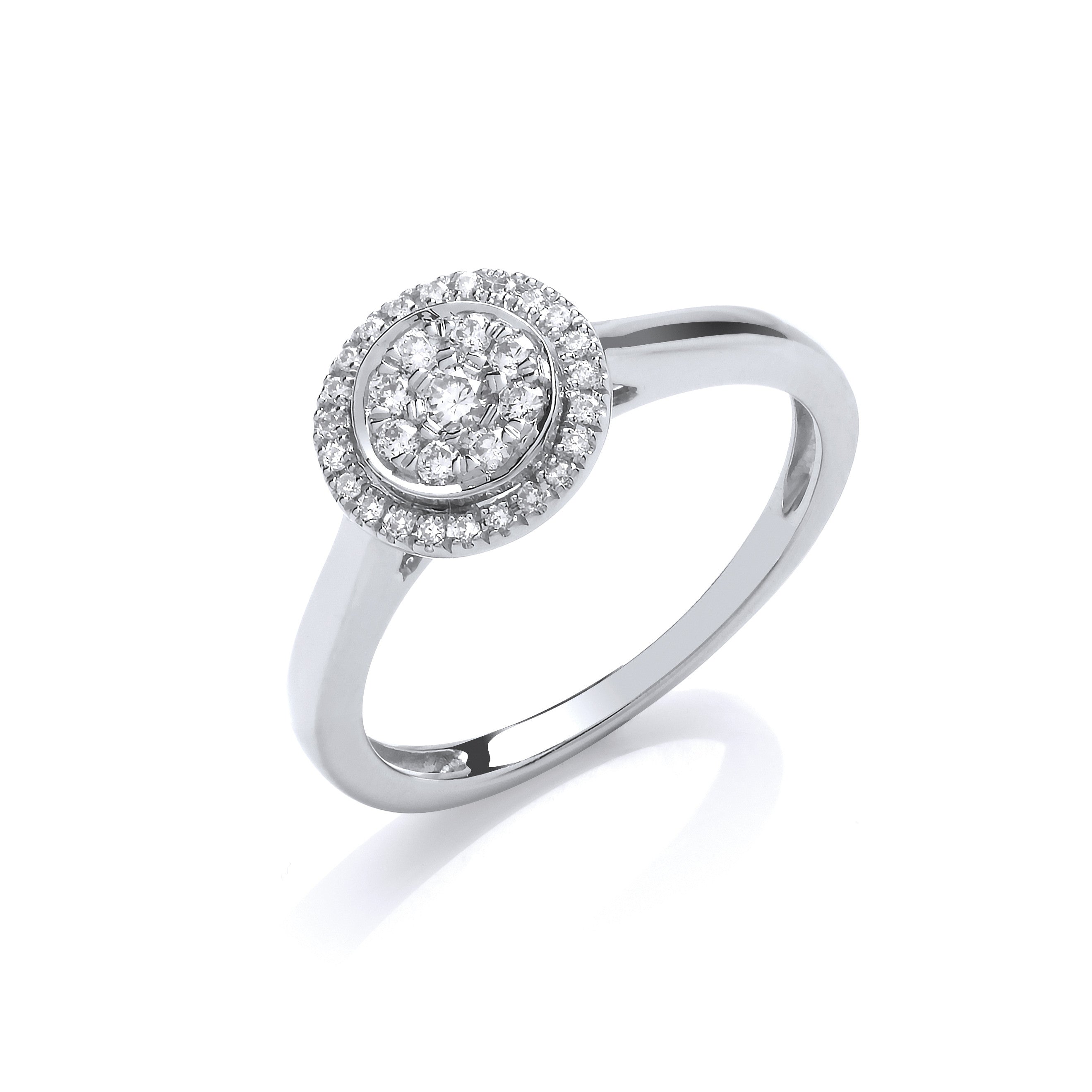 9ct White Gold Round Pave 0.25ct Diamond Ring - 9ct Gold