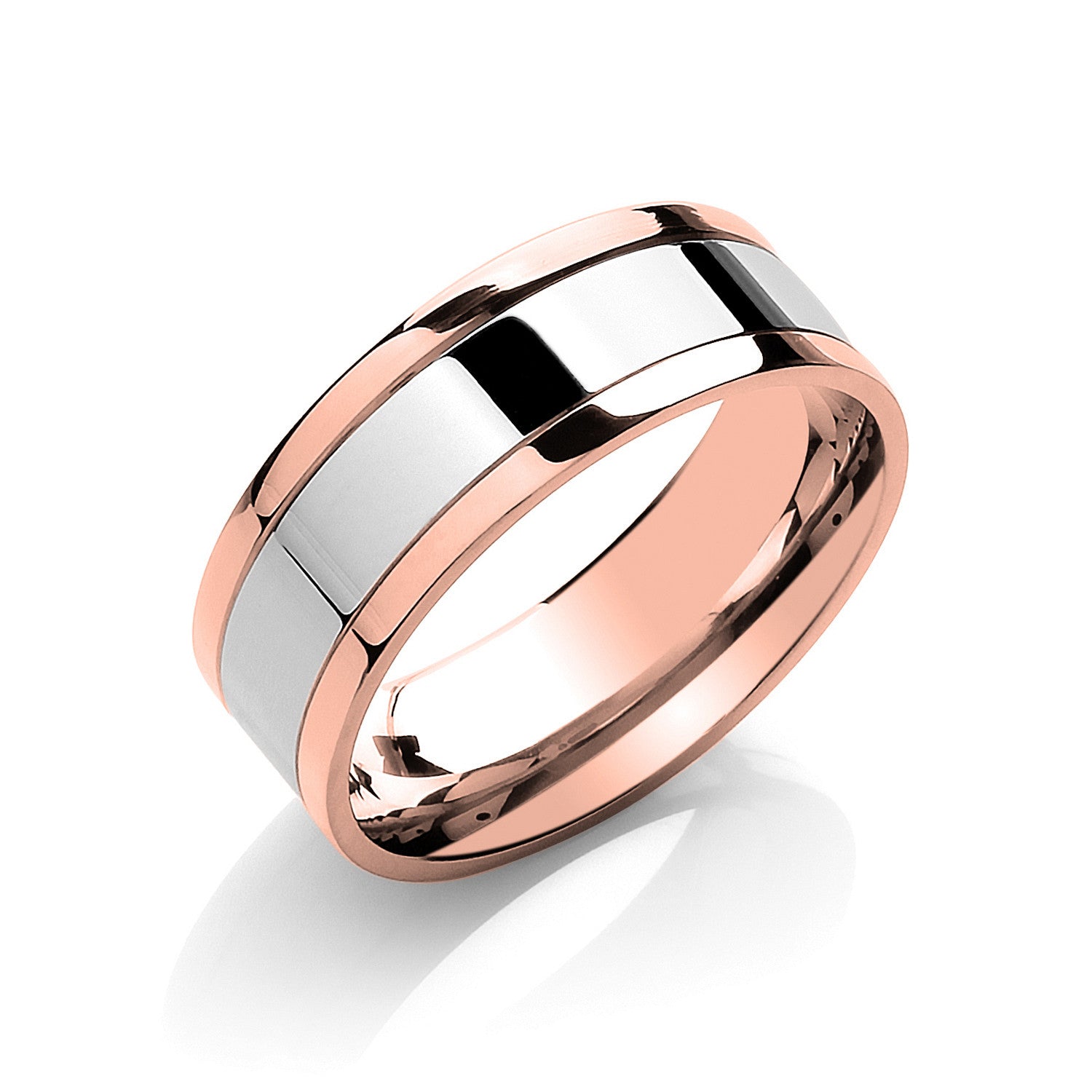 7mm Flat Court Two Colour with Parallel Groove Wedding Band - 18ct Gold