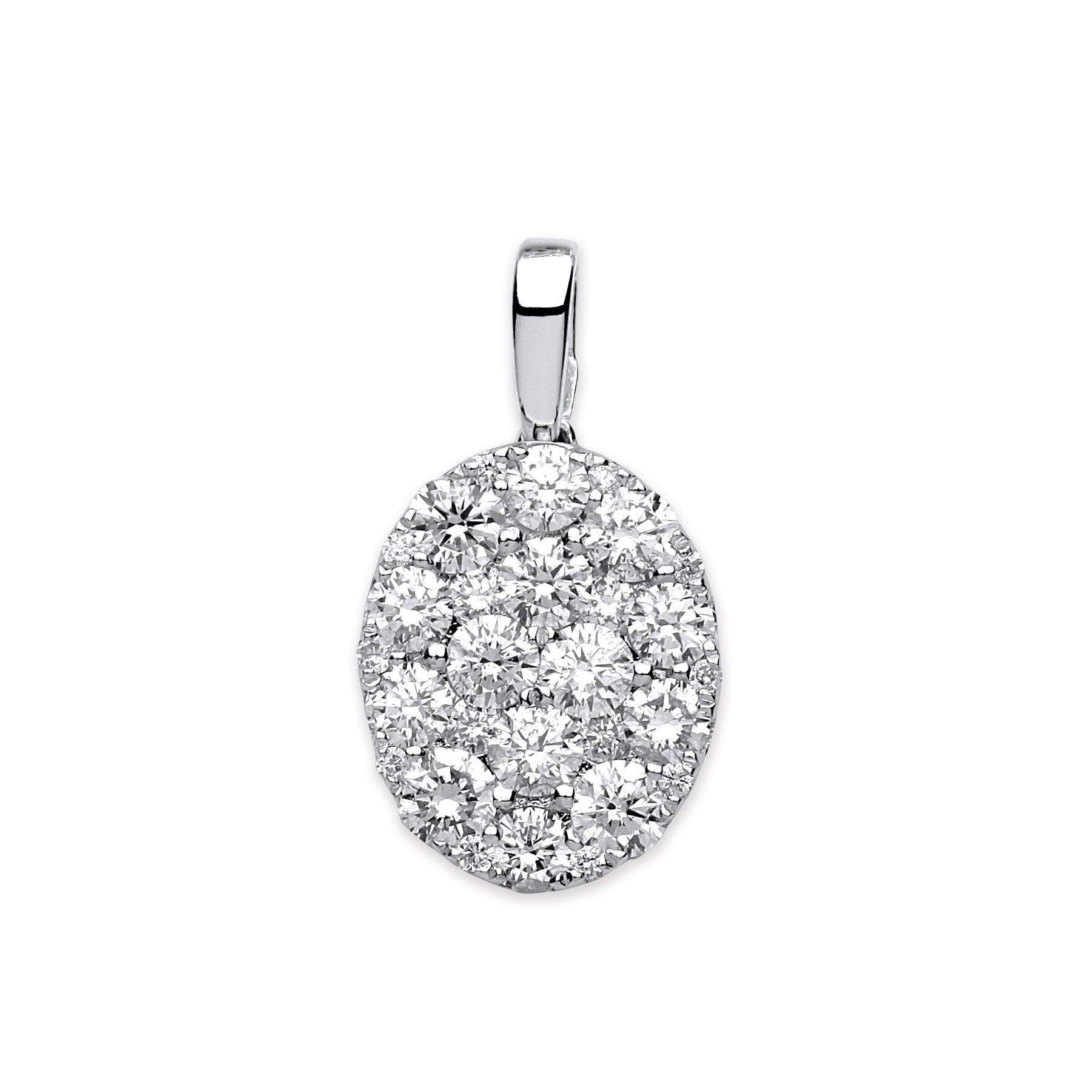 18ct White Gold Oval 0.75ct Pave Pendant - 18ct Gold