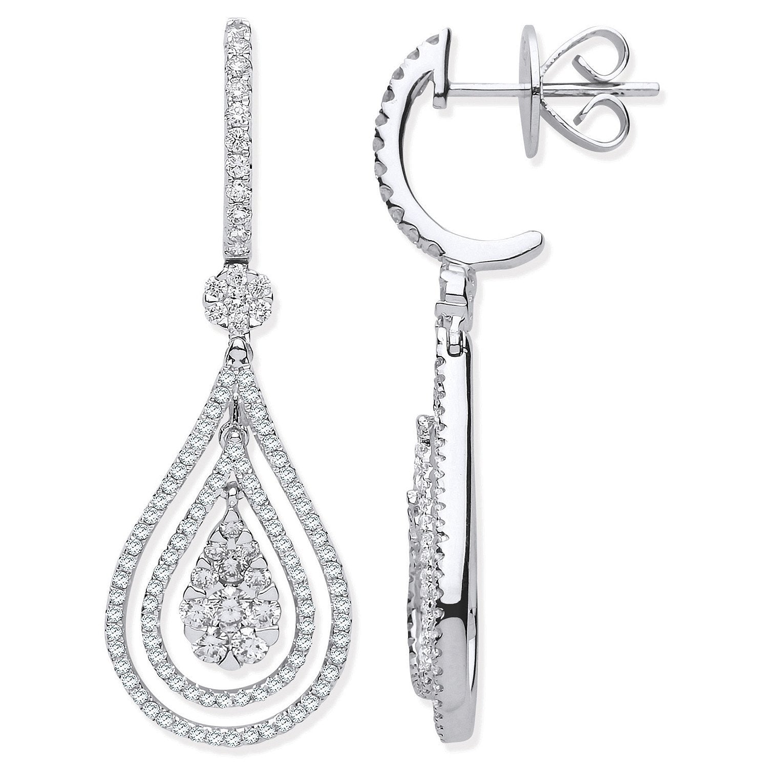 18ct WG 1.17ct Fancy Pear Shaped Grain Set Drop Earrings
