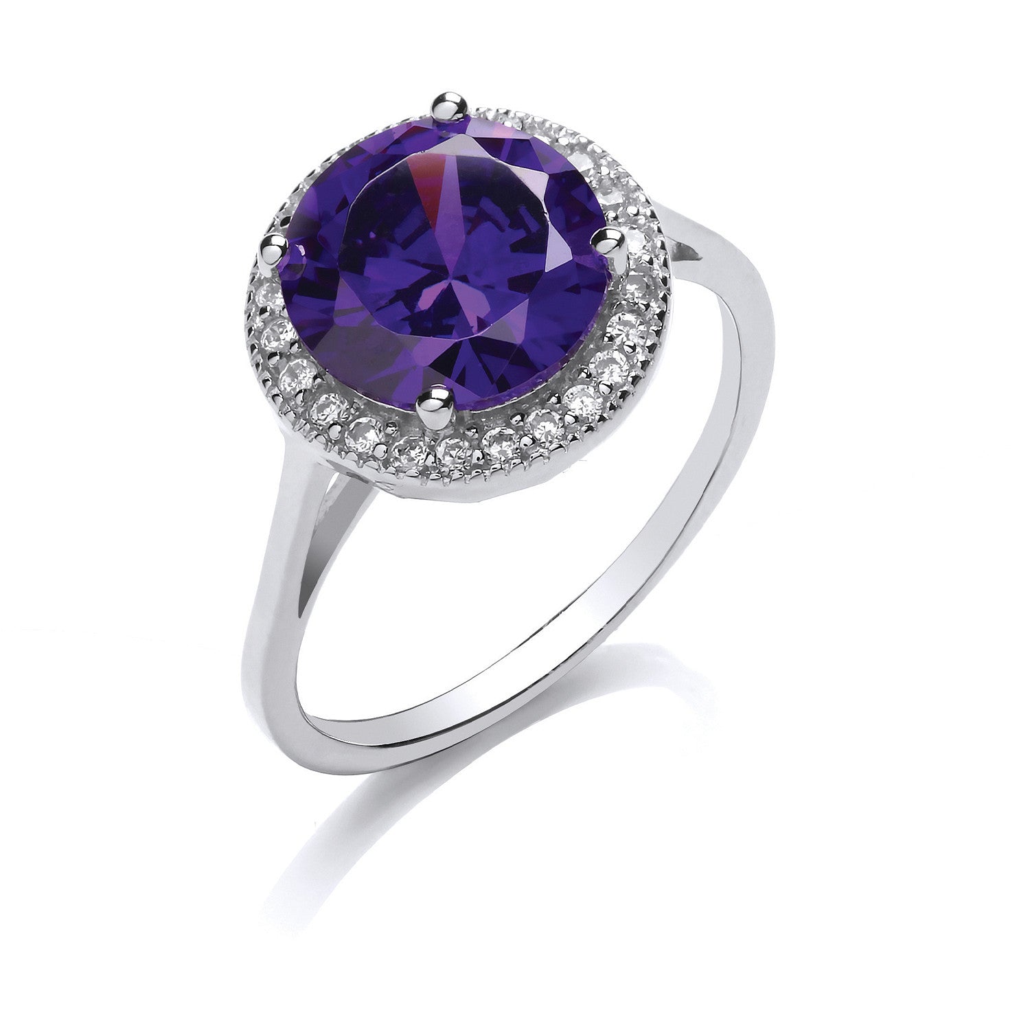 Silver Purple Cubic Zirconia Cluster Ring - Silver