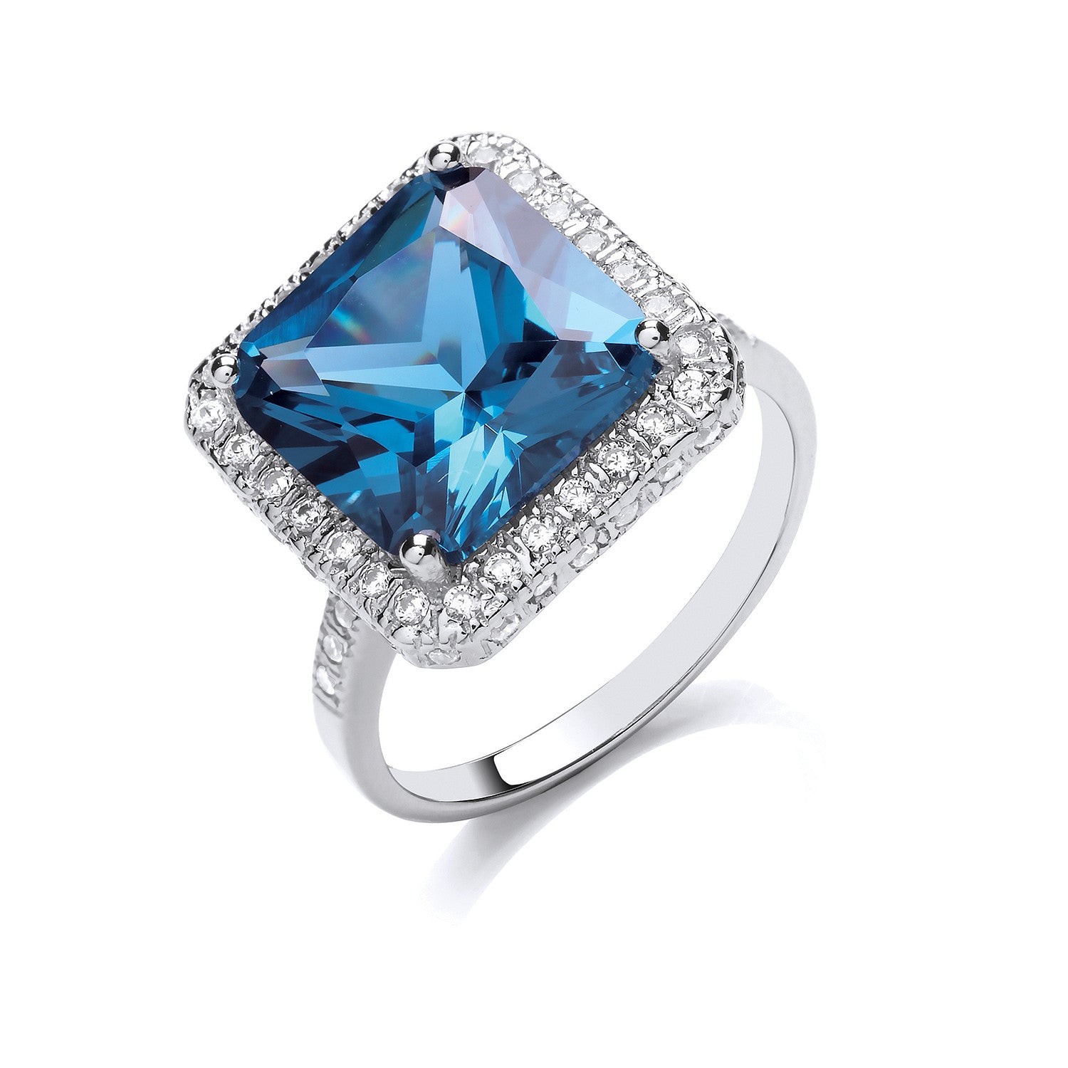 Silver Blue Colour Cubic Zirconia Cluster Ring - Silver