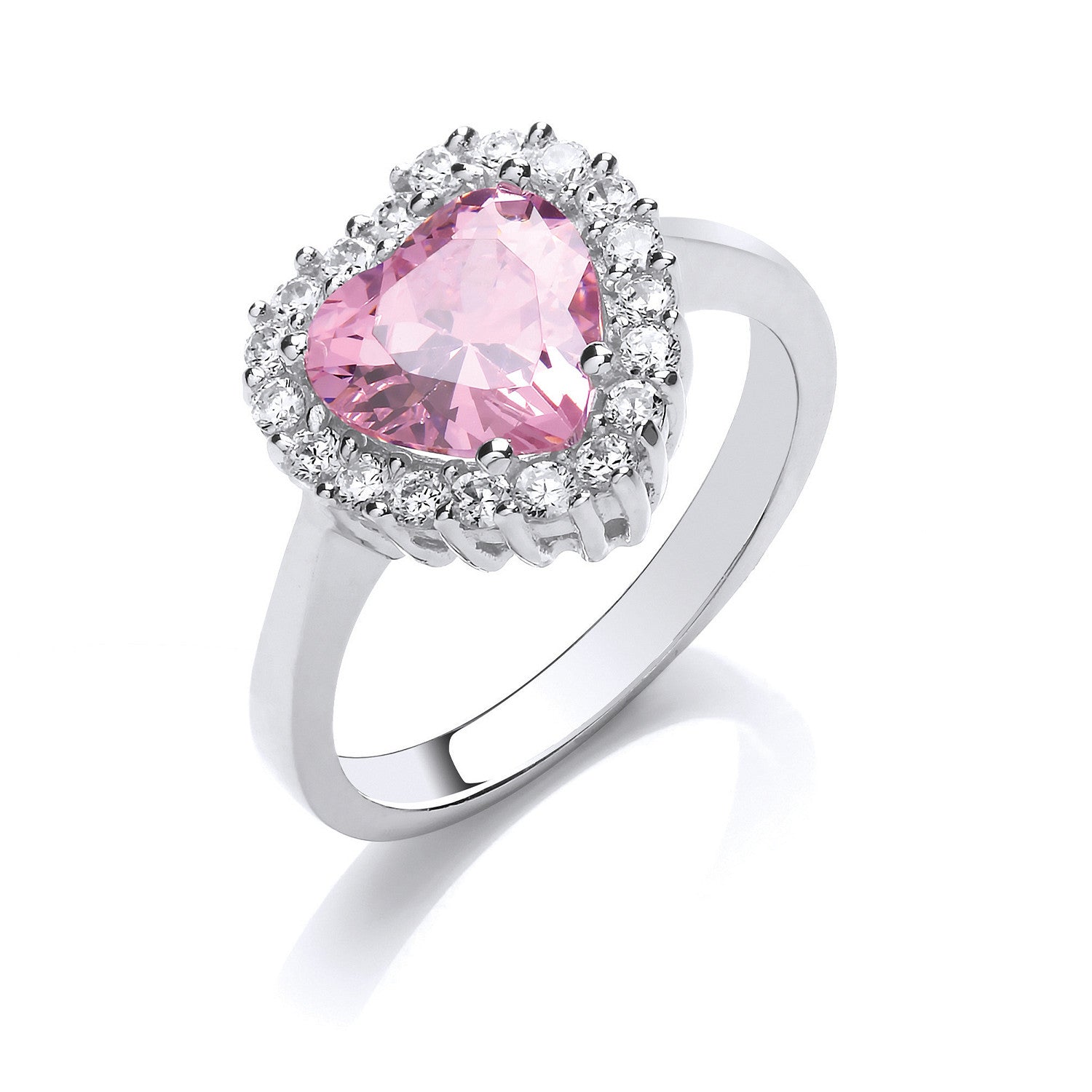Silver Pink Cubic Zirconia Heart Cluster Ring - Silver