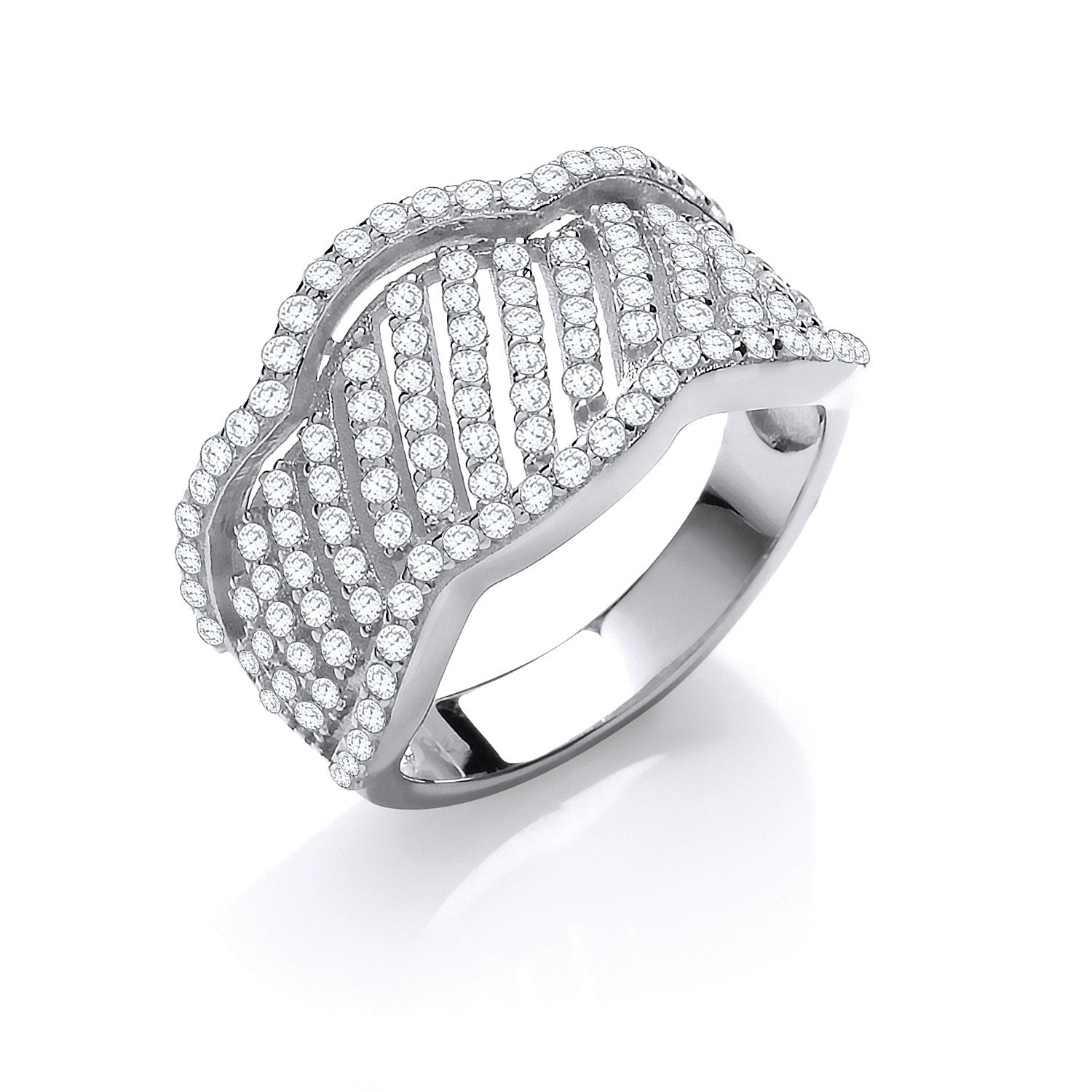 Silver Fancy Wavy Cubic Zirconia Ring - Silver