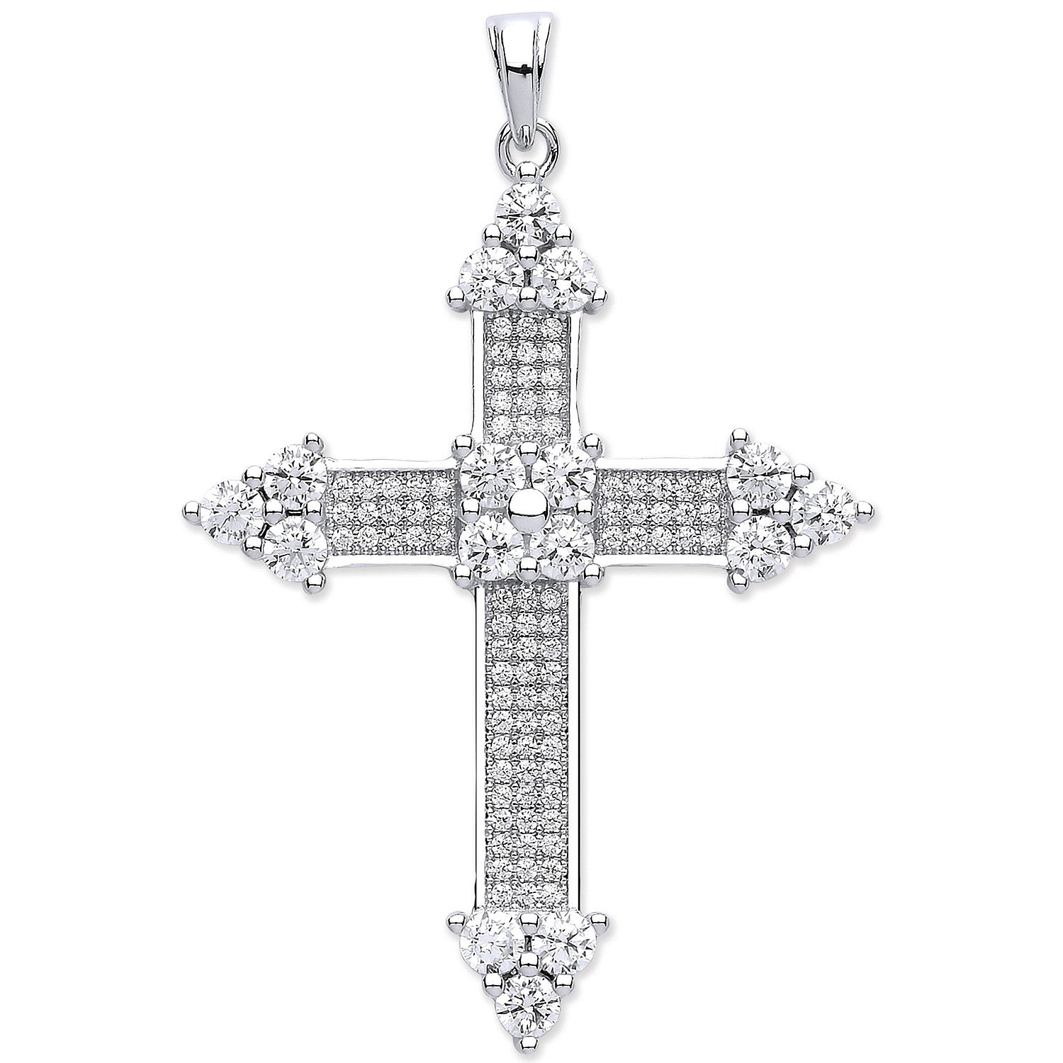 Silver Fancy Cubic Zirconia Cross - Silver