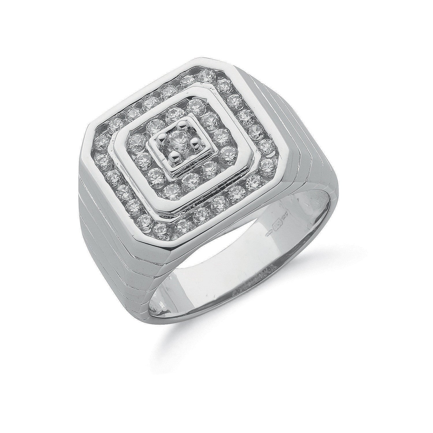 Silver Gents Cubic Zirconia Ring - Silver