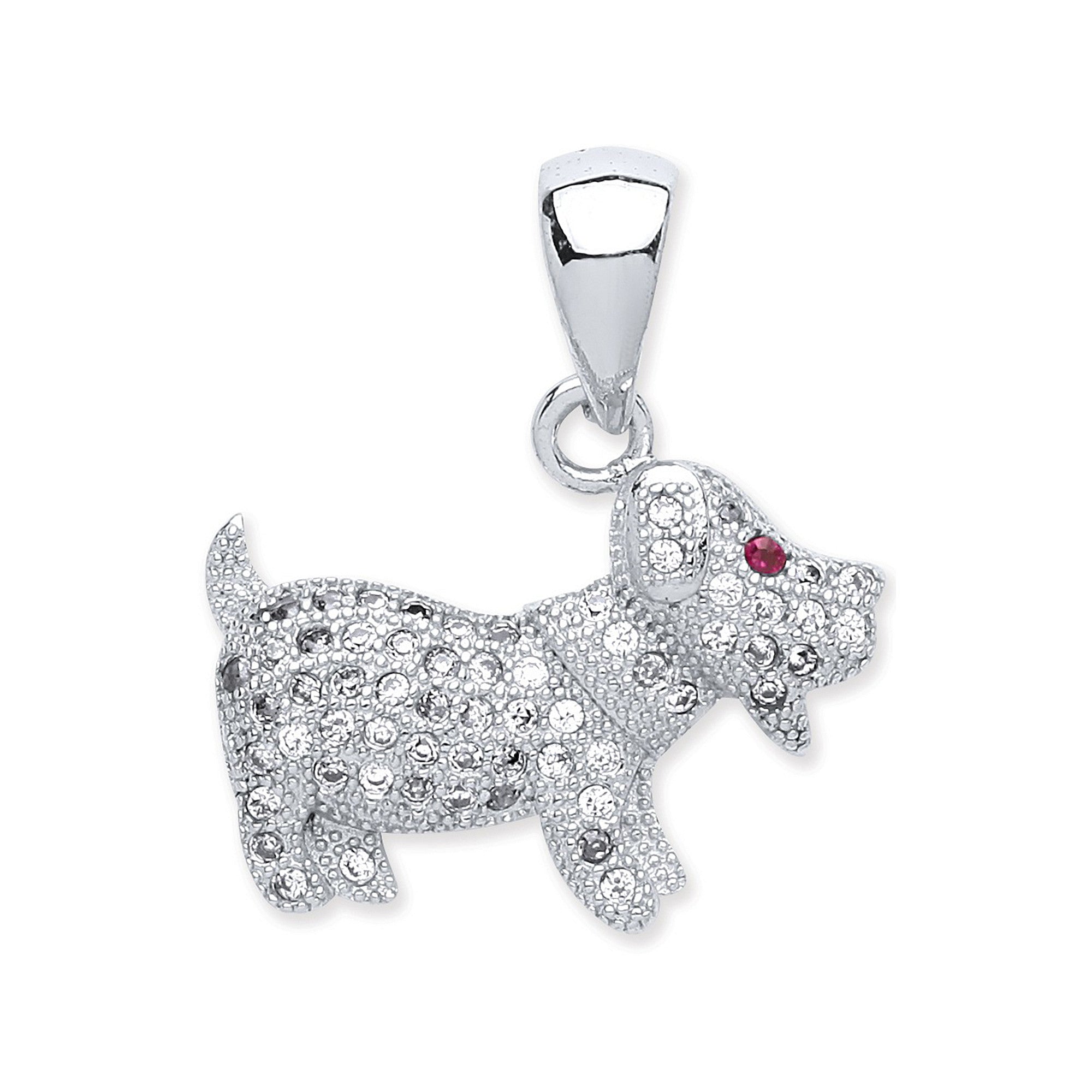Silver Cubic Zirconia Dog Pendant - Silver