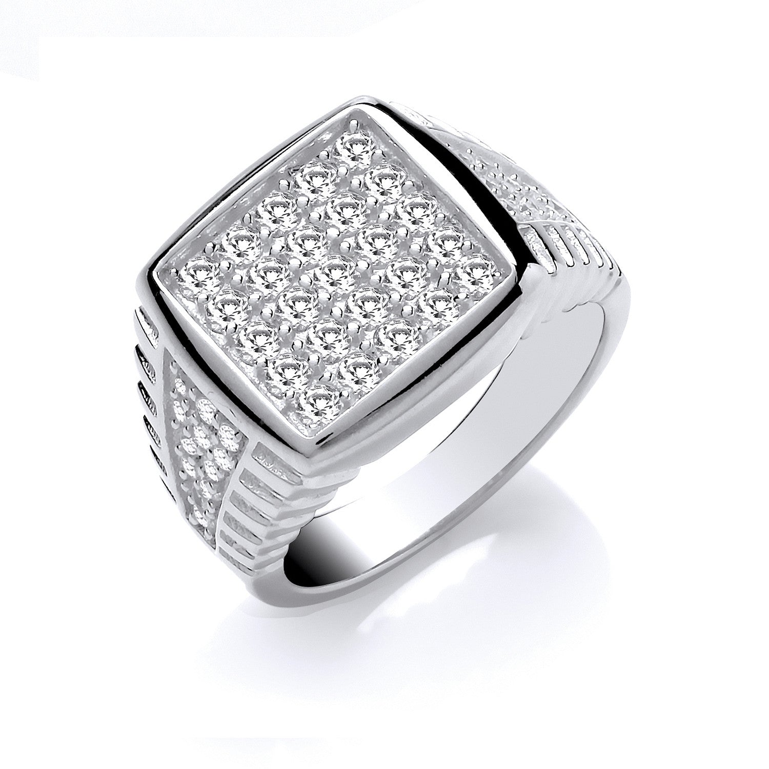 Silver Gents Square Top Cubic Zirconia Ring - Silver