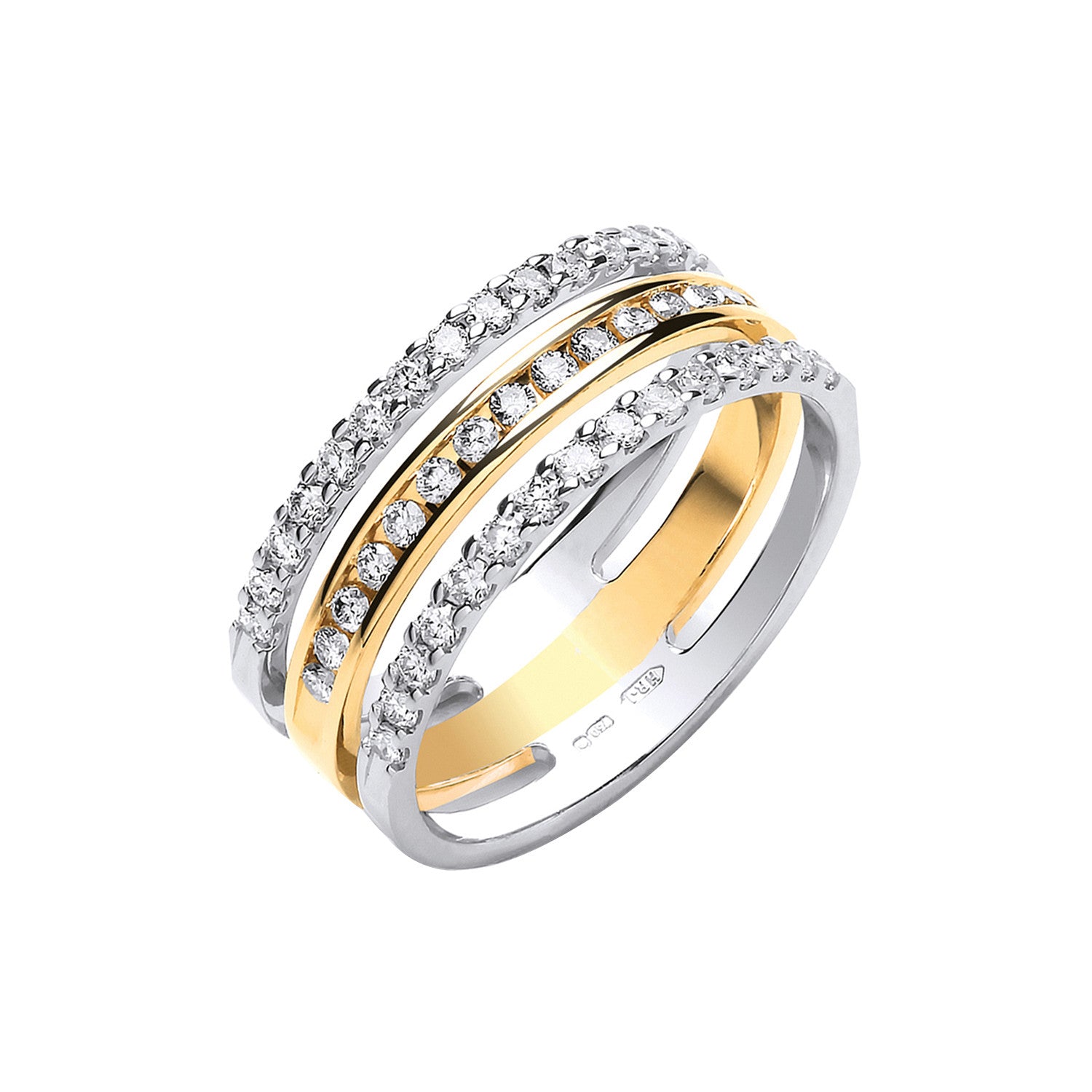 18ct 2 Colour 3 Band 0.50ct Diamond Ring - 18ct Gold
