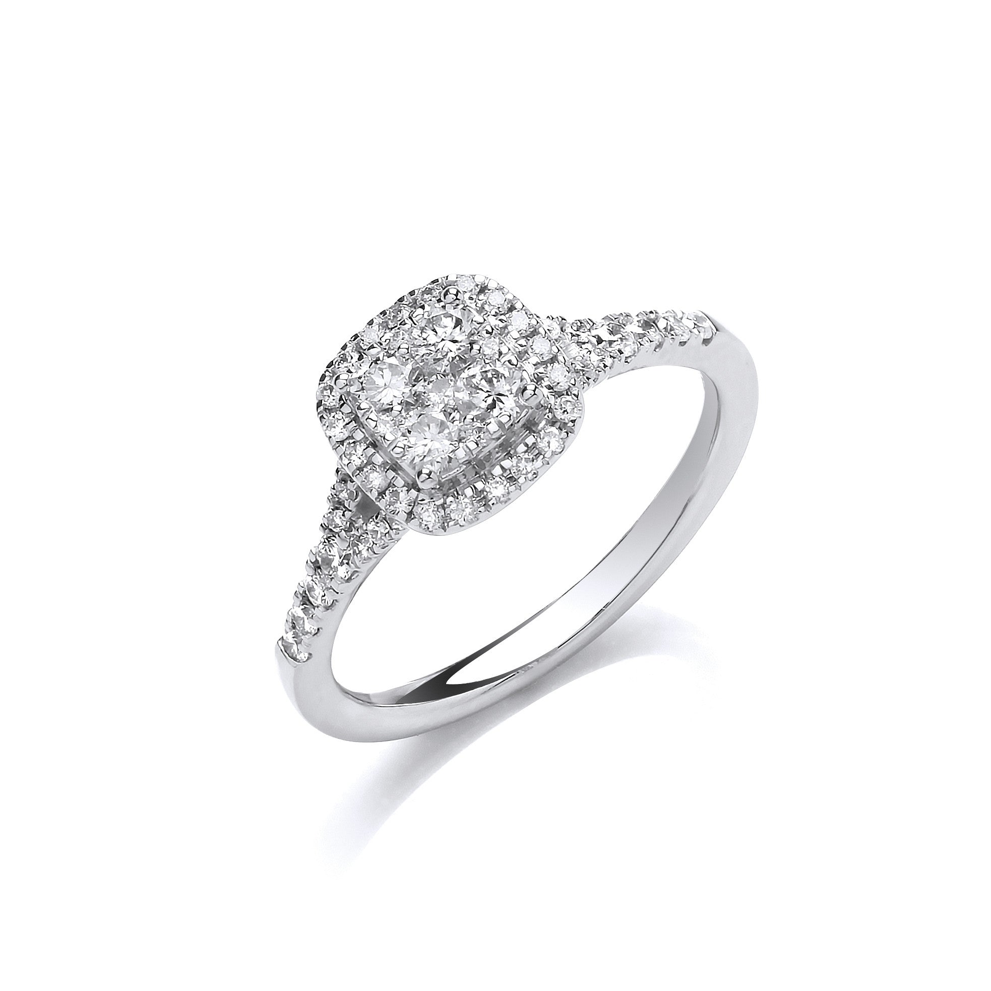 18ct White Gold 0.55ct Split Shoulder Halo Ring - 18ct Gold