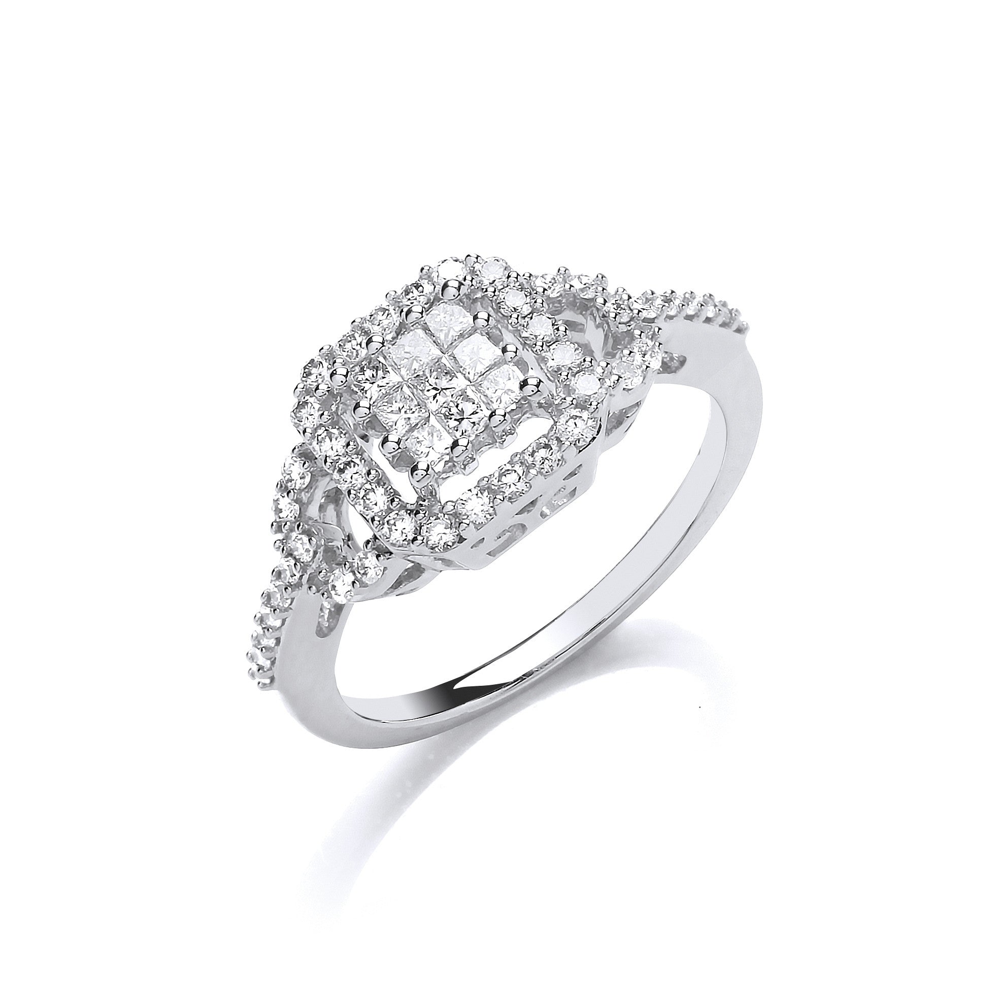 18ct White Gold 0.50ct Square Halo Ring - 18ct Gold