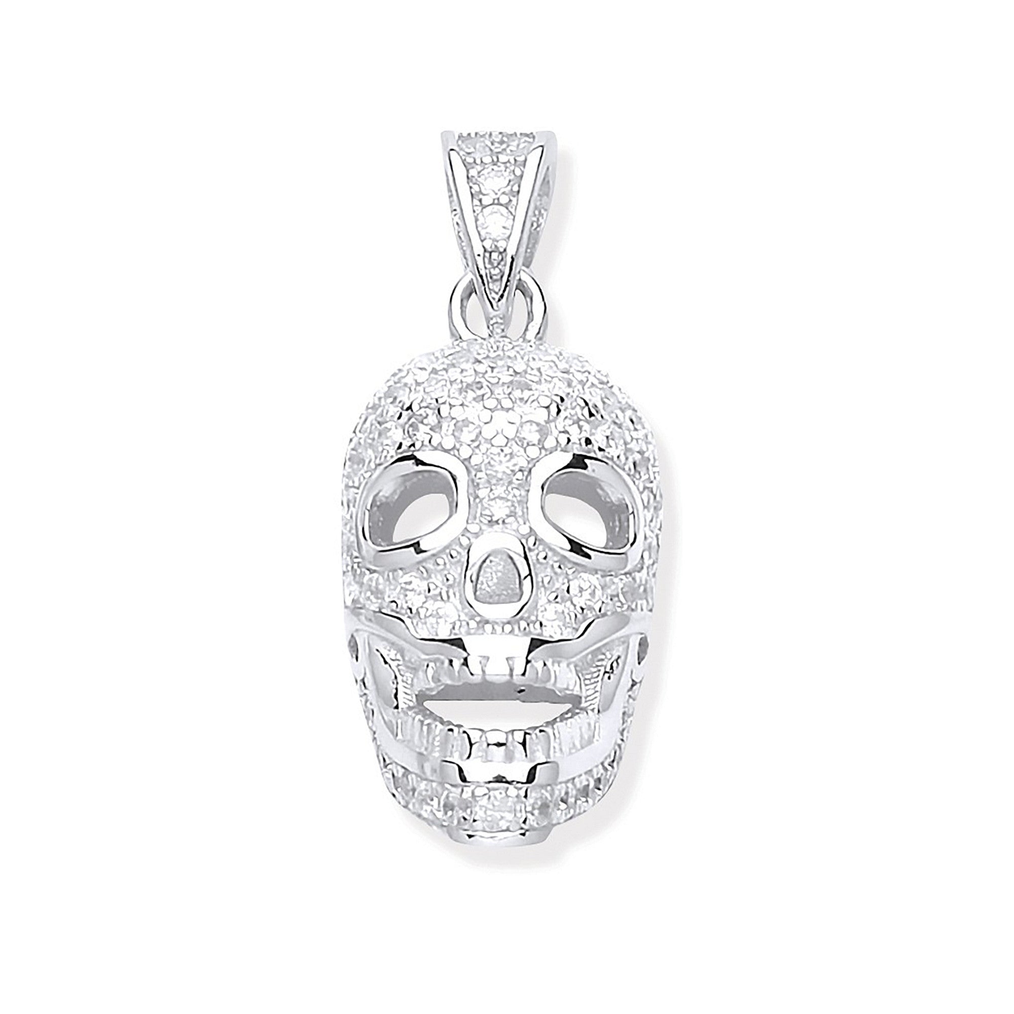 Silver Cubic Zirconia Skull Bones Pendant