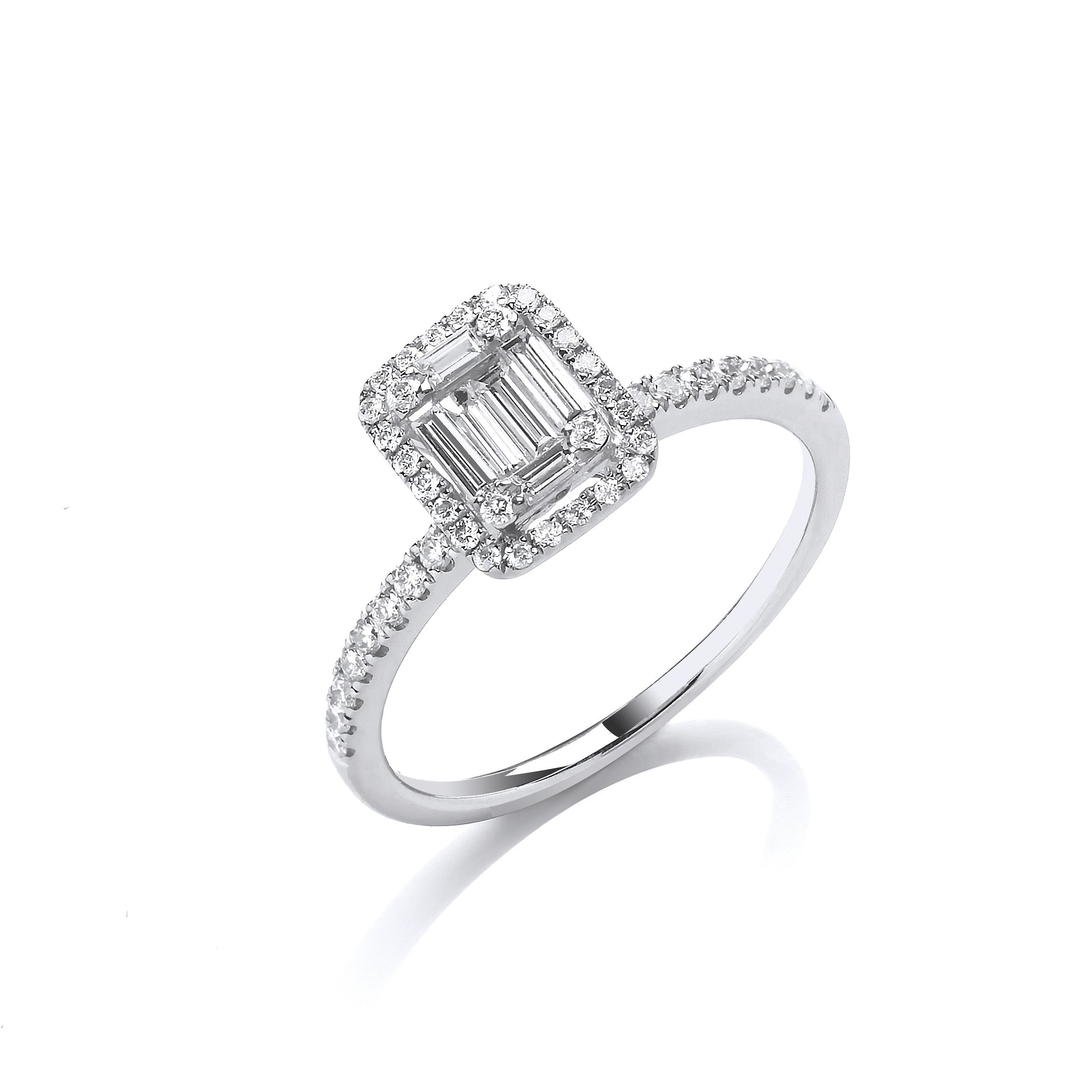 18ct White Gold 0.50ct Baguette & Brilliant Cut Diamonds Rectangle Halo Ring - 18ct Gold