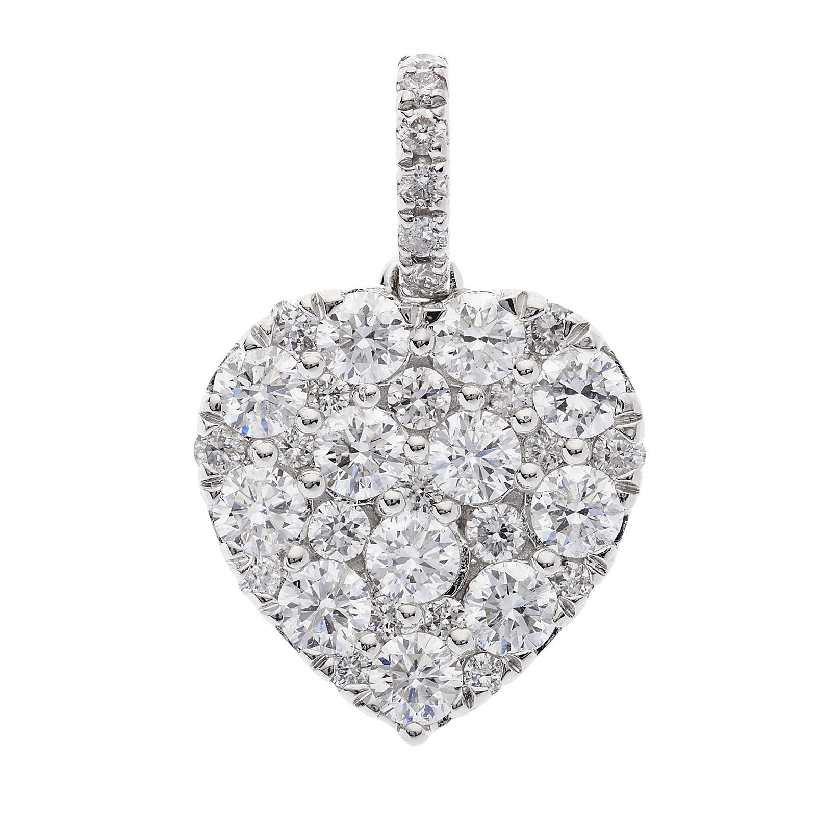 18ct White Gold 1.00ctw Brilliant Cut Diamond Grain Set Heart Pendant - 18ct Gold