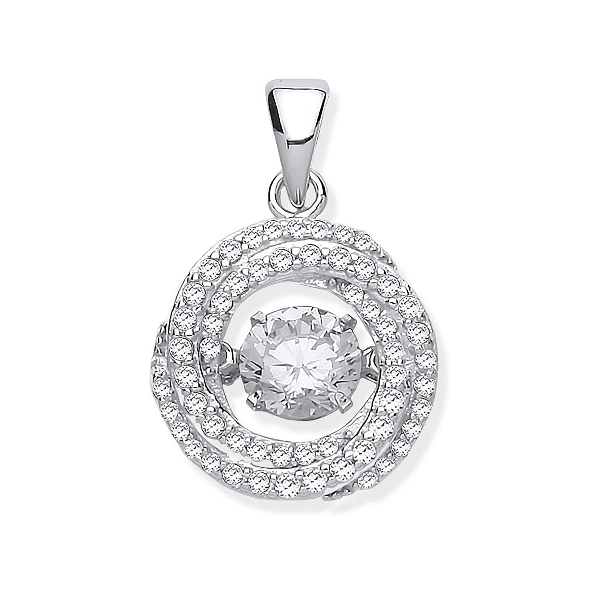 Silver Cubic Zirconia Swirl Pendant with Hanging Shimering Cubic Zirconia