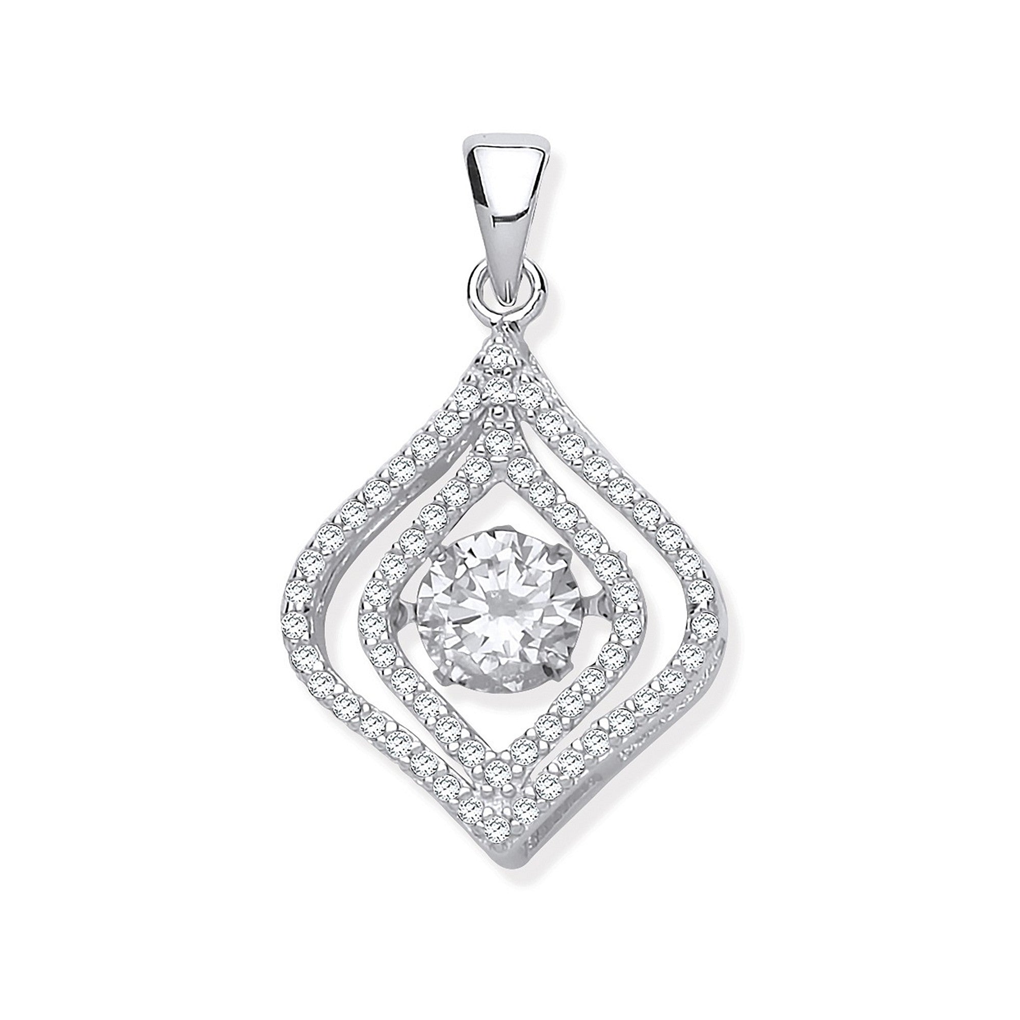 Silver Cubic Zirconia Pendant with Hanging Shimering Clear Cubic Zirconia