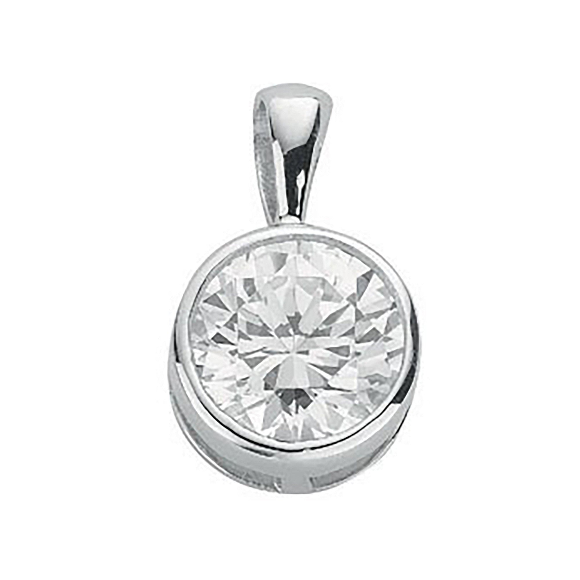 Silver Rubover Set Cubic Zirconia Single Stone Pendant - Silver