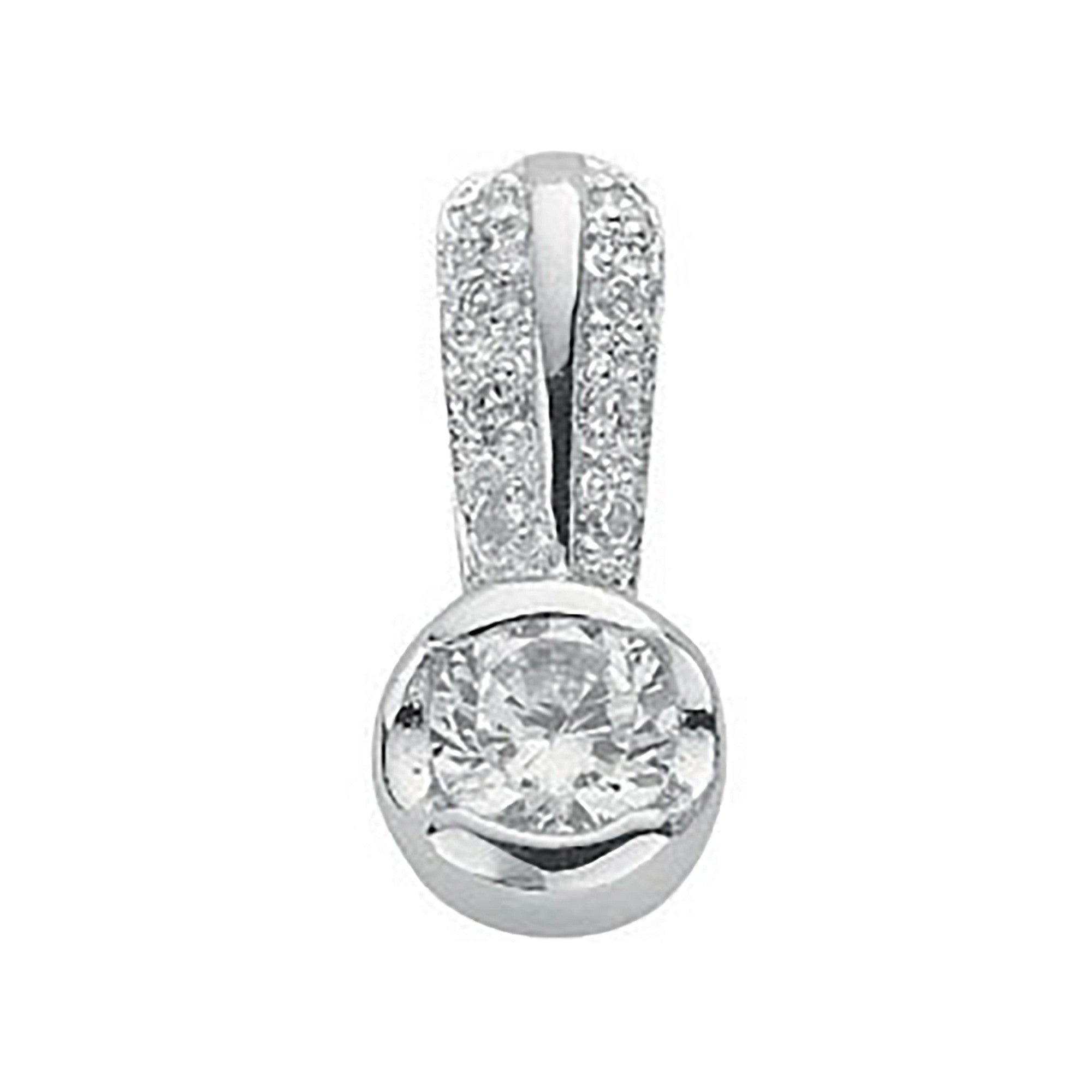 Silver Rubover Set Cubic Zirconia Single Stone Pendant - Silver