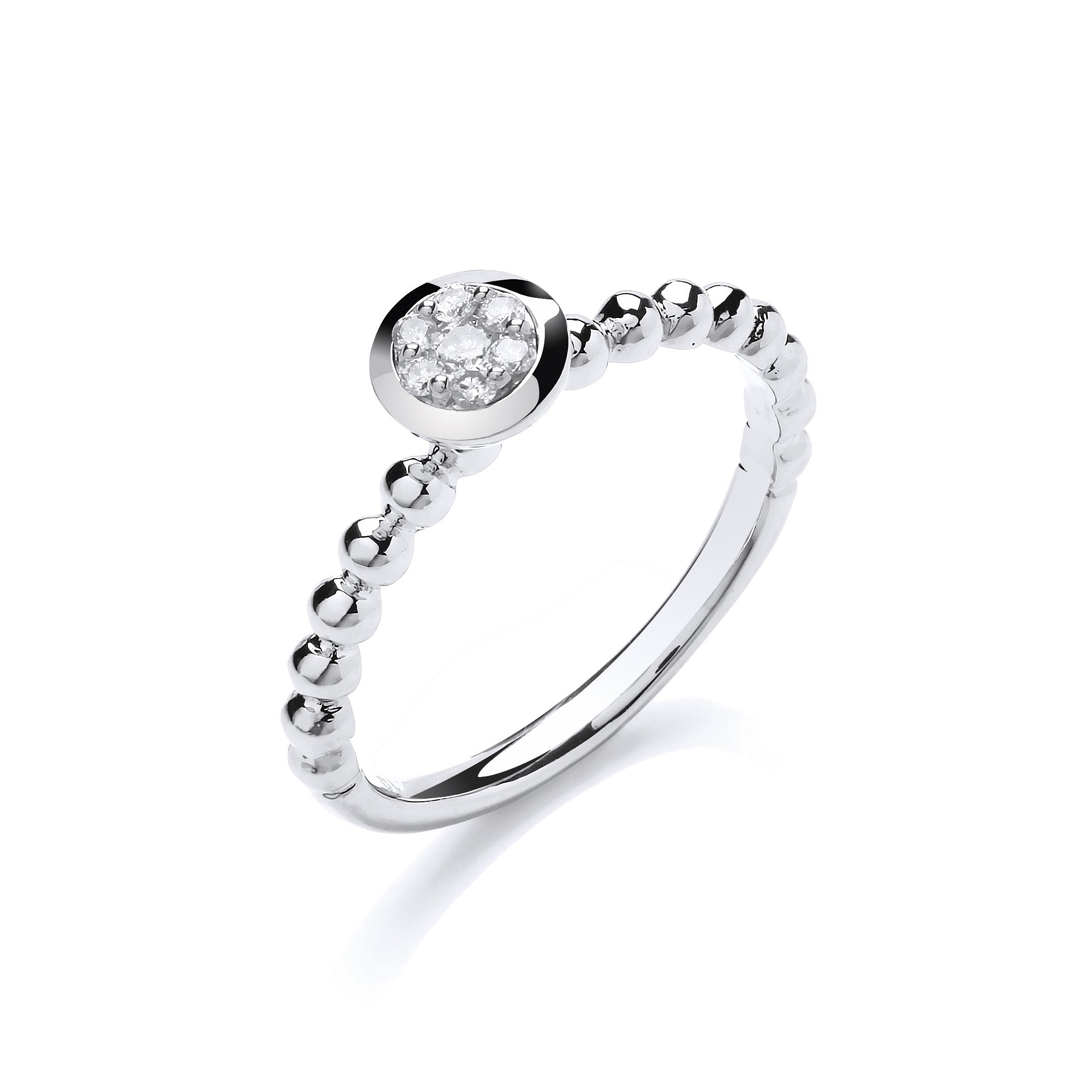 9ct White Gold 0.10ct Fancy Beaded Shank Ring - 9ct Gold
