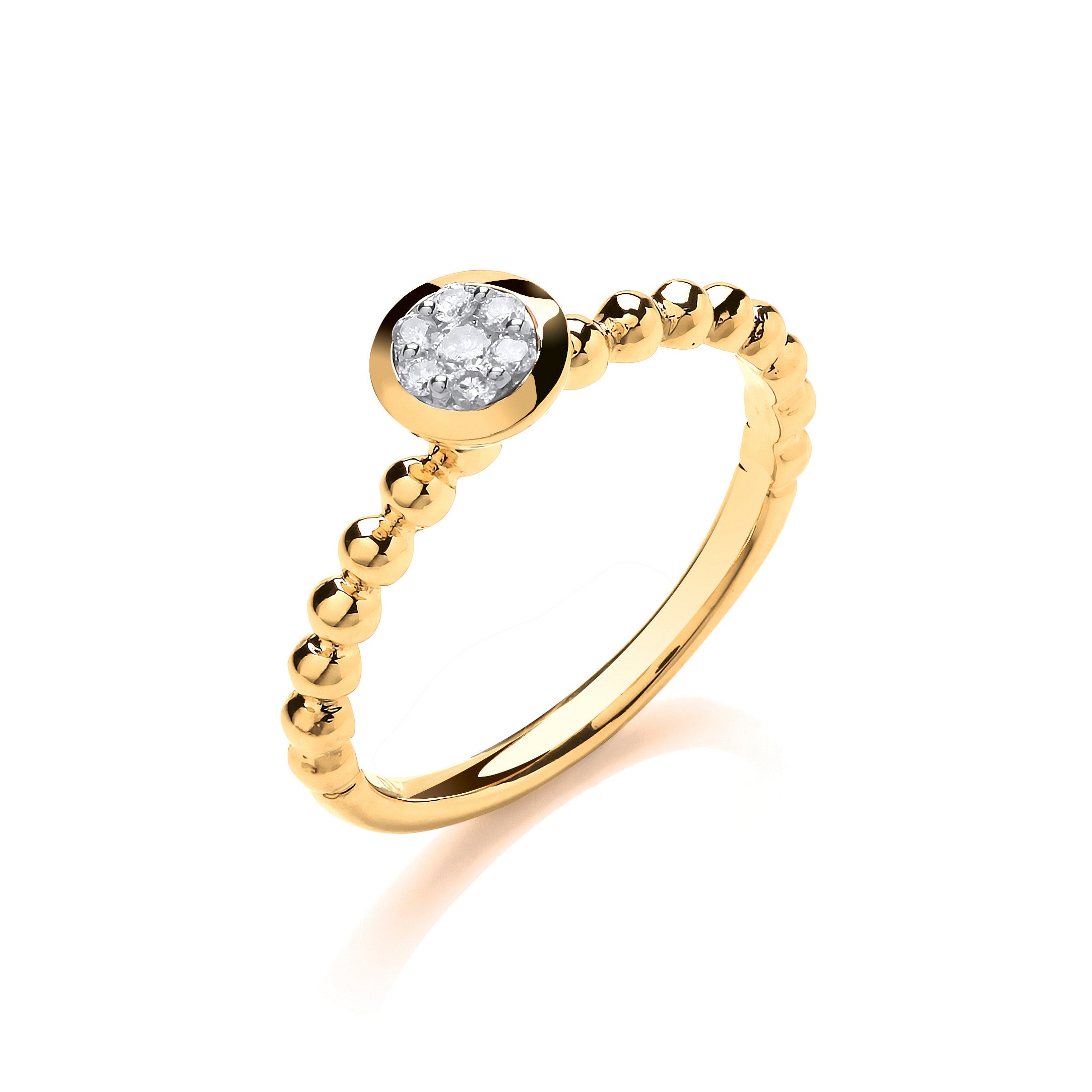 9ct Yellow Gold 0.10ct Fancy Beaded Shank Ring - 9ct Gold