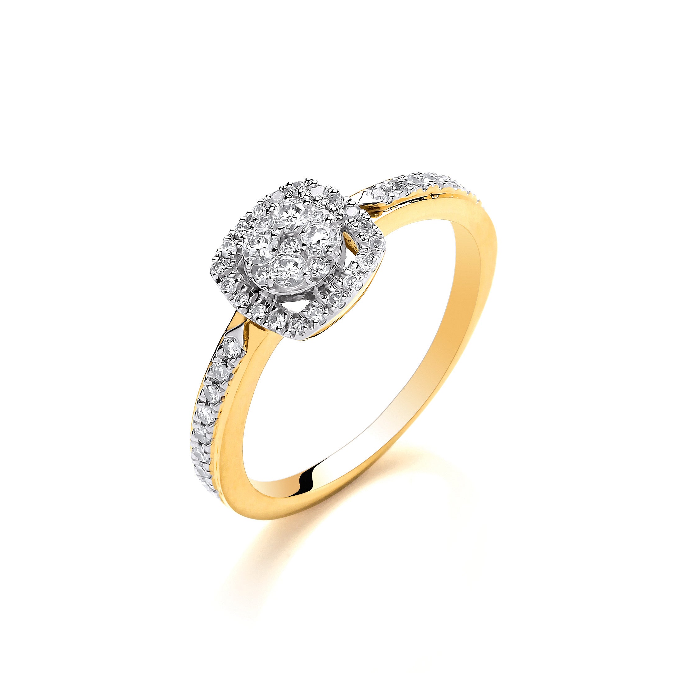 18ct Yellow Gold Square Halo Style 0.32ct Diamond Ring - 18ct Gold