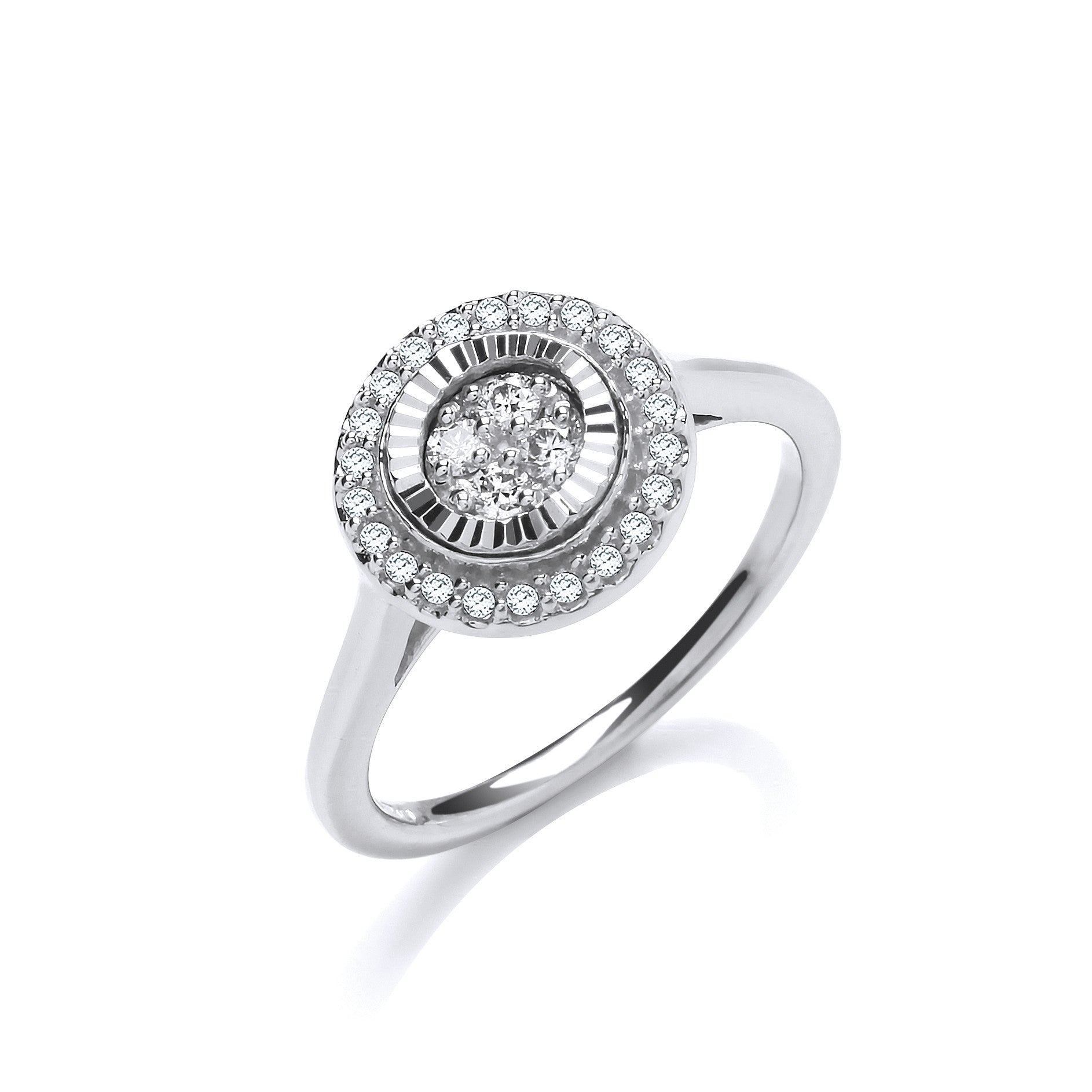 9ct White Gold 0.25ctw Diamond Cluster Ring with D/C Bezel - 9ct Gold