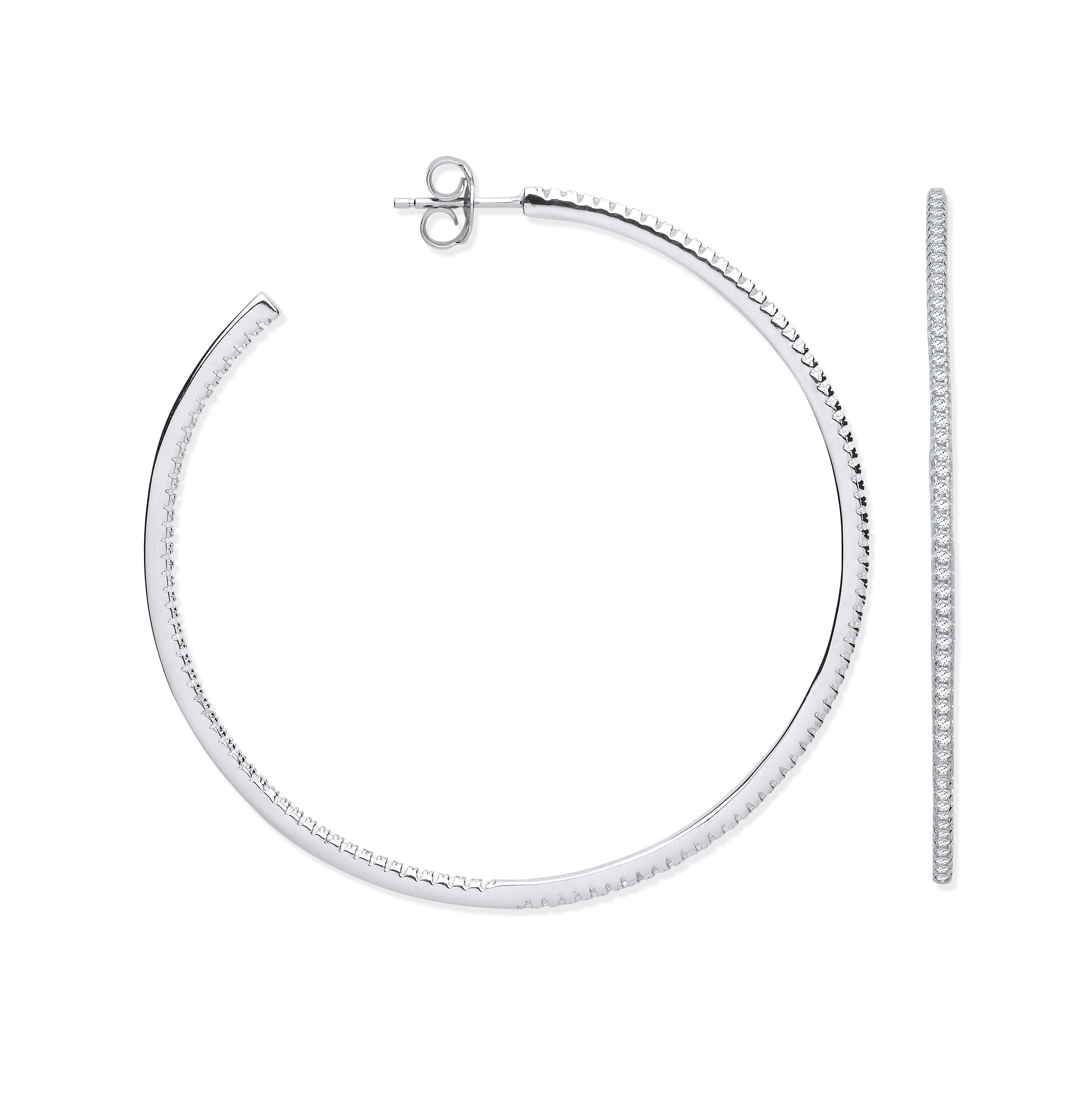 Silver Cubic Zirconia Large Hoop Earrings - Silver