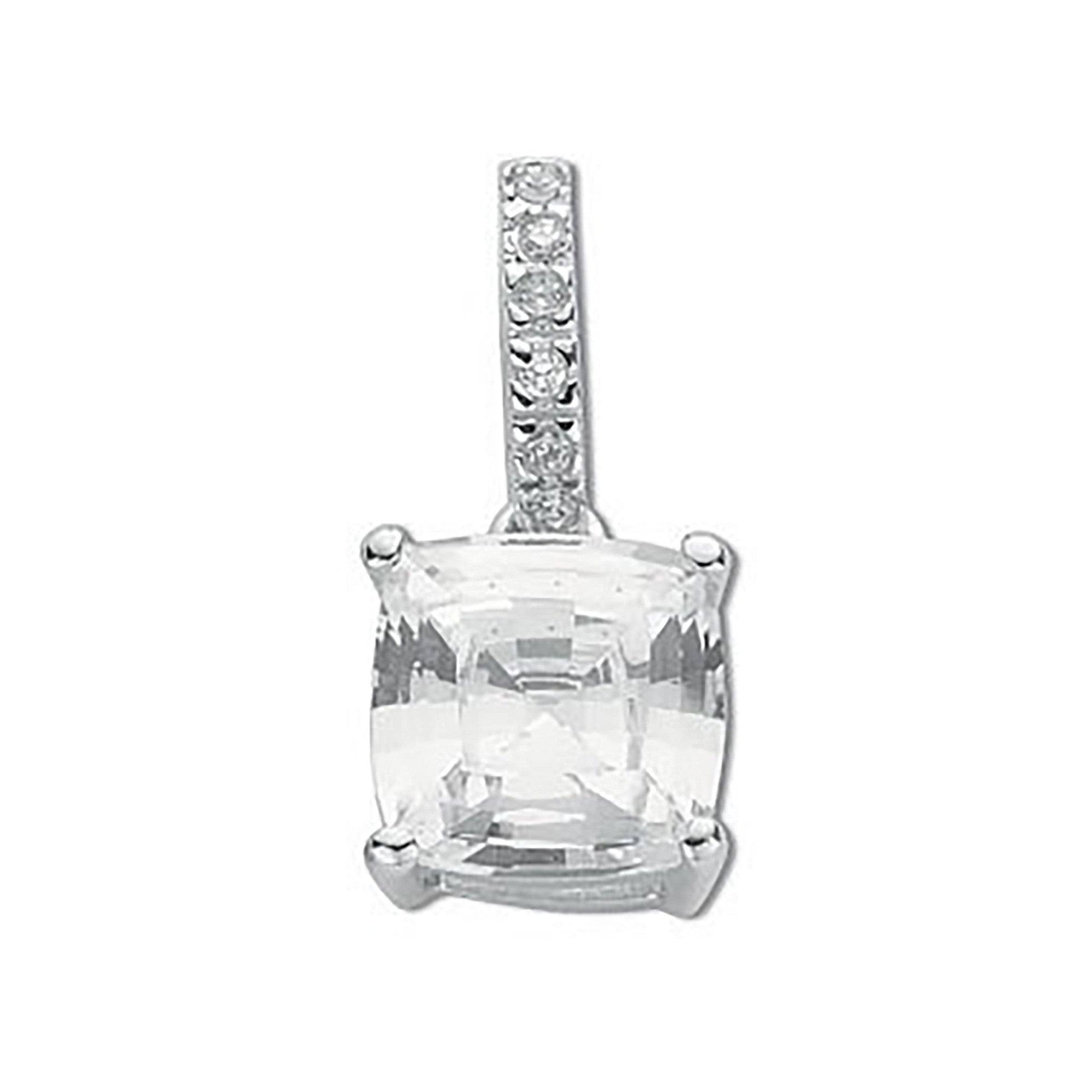 Silver Claw Set Princess Cut Cubic Zirconia Single Stone Pendant - Silver