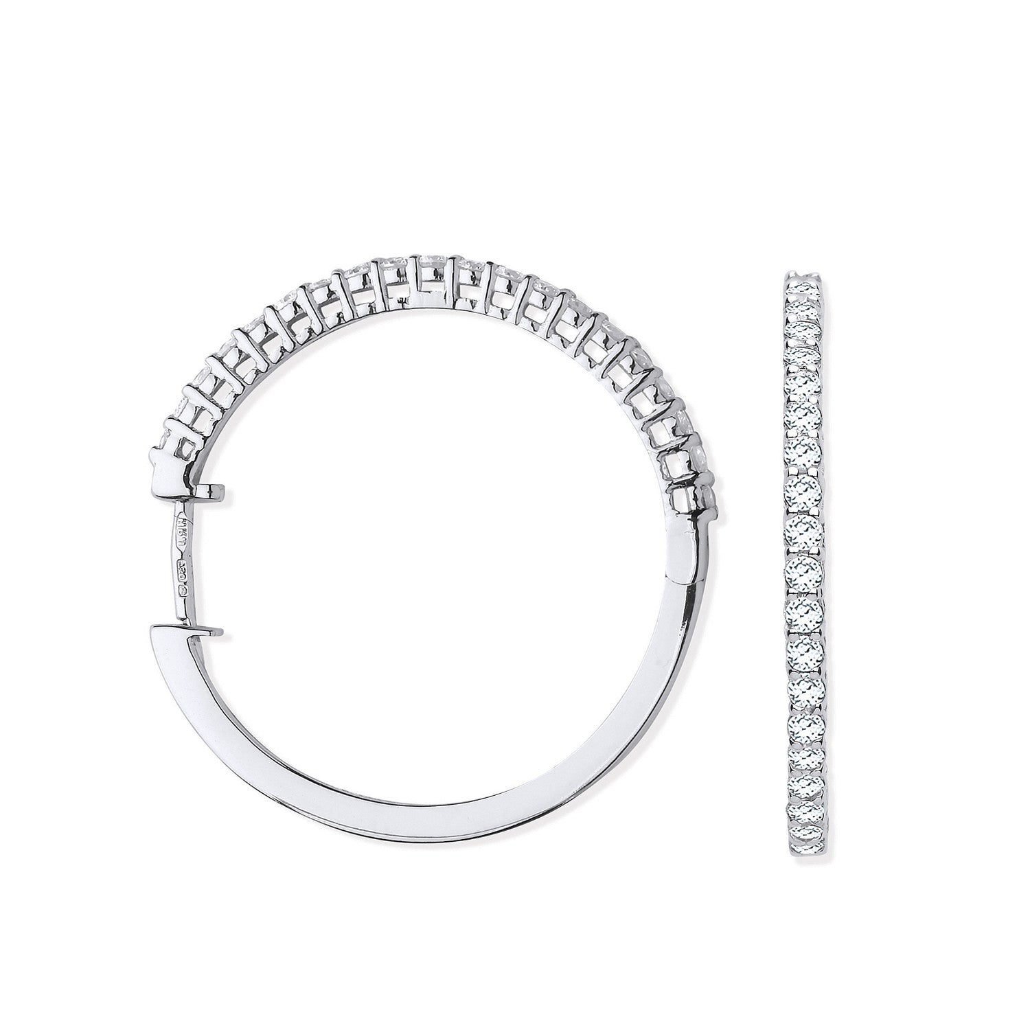 18ct White Gold 0.70ct Claw Set Diamond Hinged Hoop Earrings - 18ct Gold