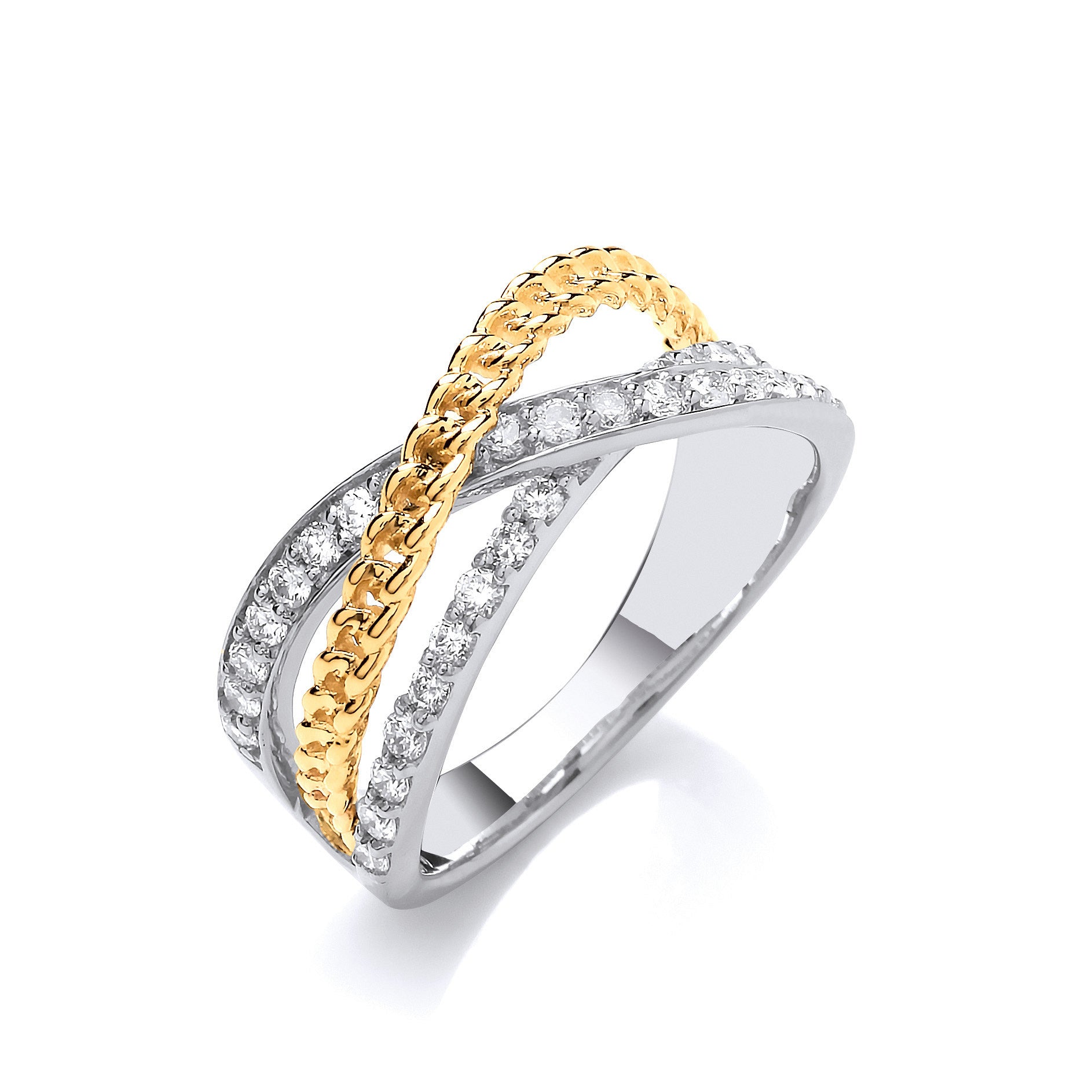 9ct White & Yellow Gold Cross Over 0.50ctw Diamond Ring - 9ct Gold