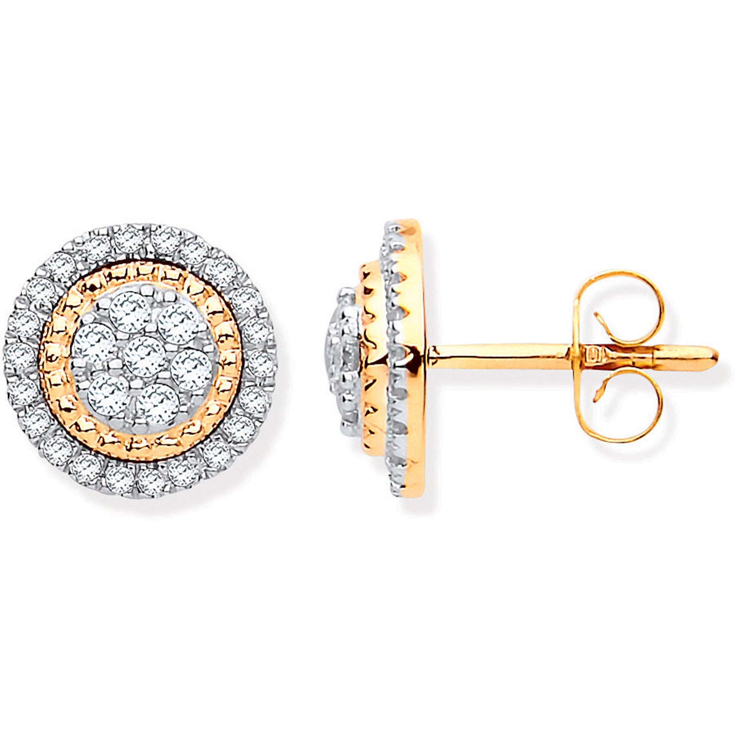 Boucles d'oreilles clous multi-cercles en or jaune 9 carats avec diamants 0,36 carat - Or 9 carats