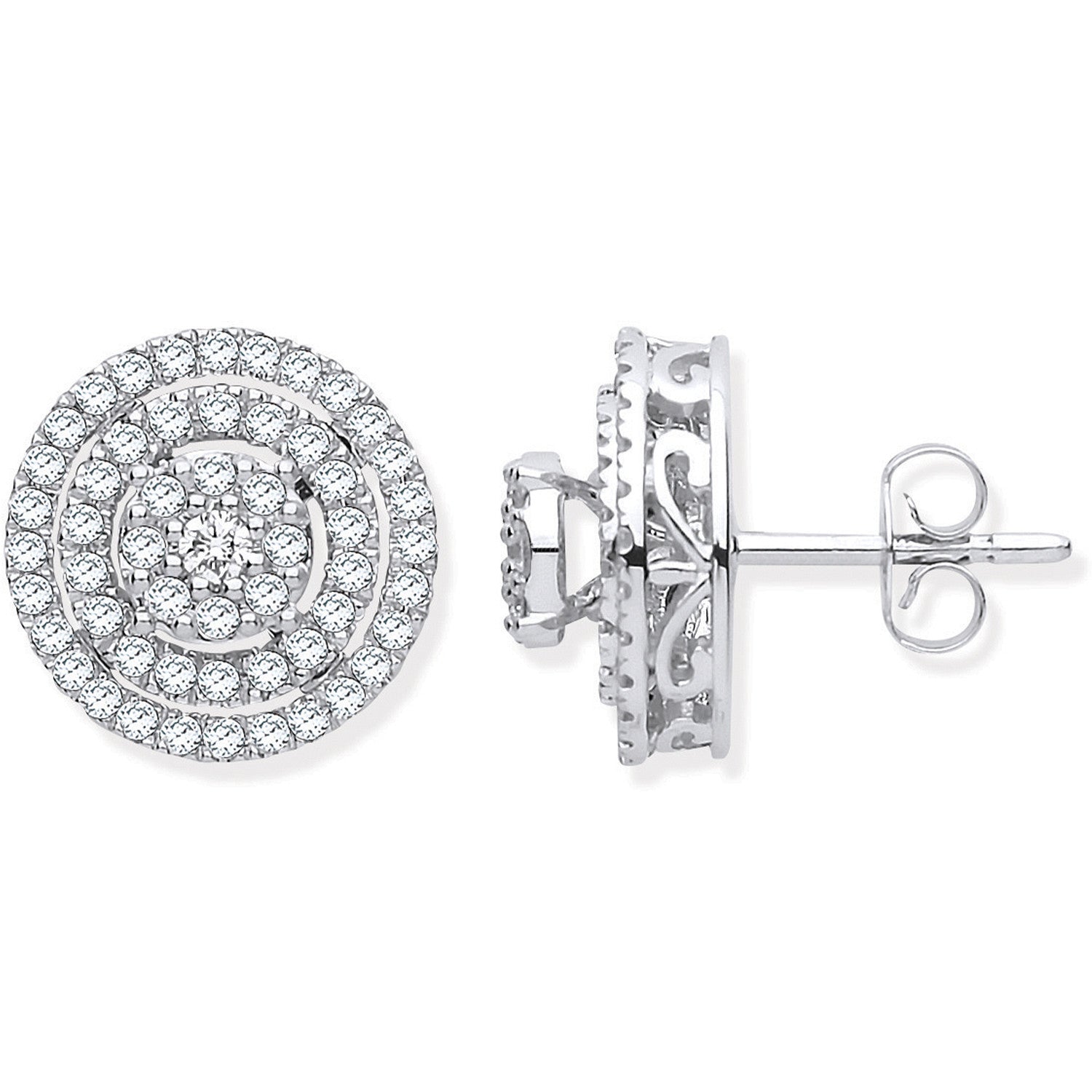 18ct White Gold Multi Circles 0.70ctw Diamond Stud Earrings - 18ct Gold