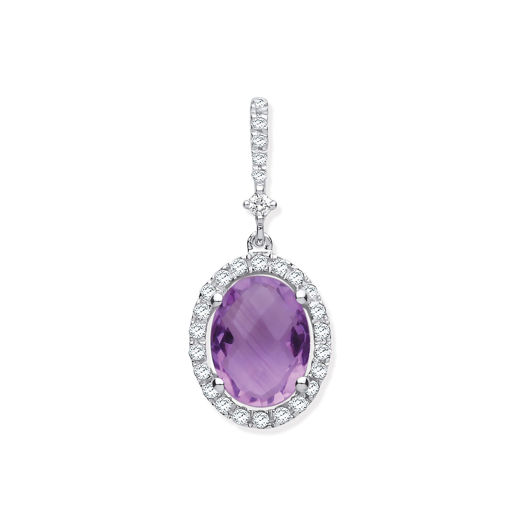9ct White Gold 1.35ct Oval Amethyst & 0.17ct Diamond Pendant - 9ct Gold
