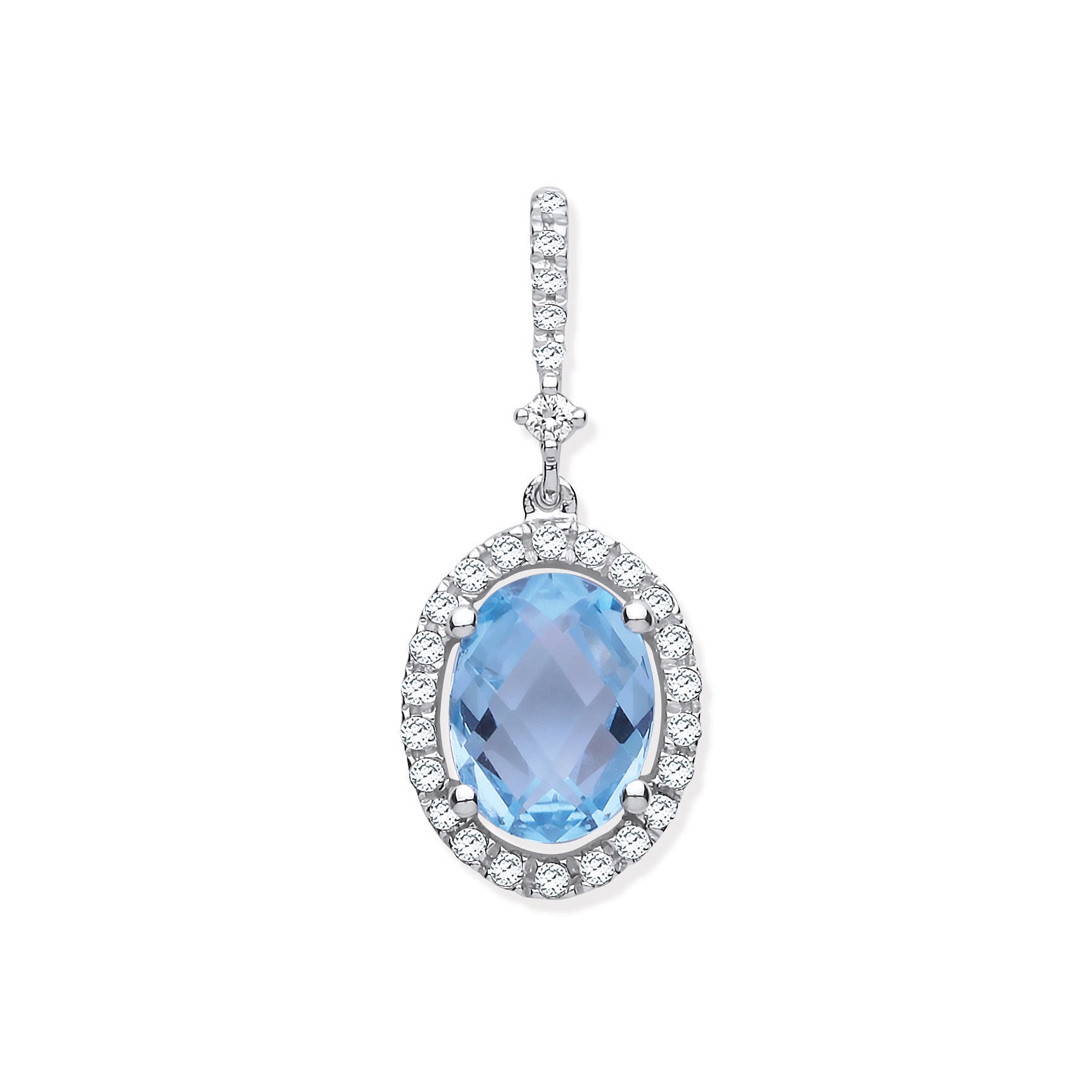 9ct White Gold 1.77ct Oval Blue Topaz & 0.17ct Diamond Pendant - 9ct Gold