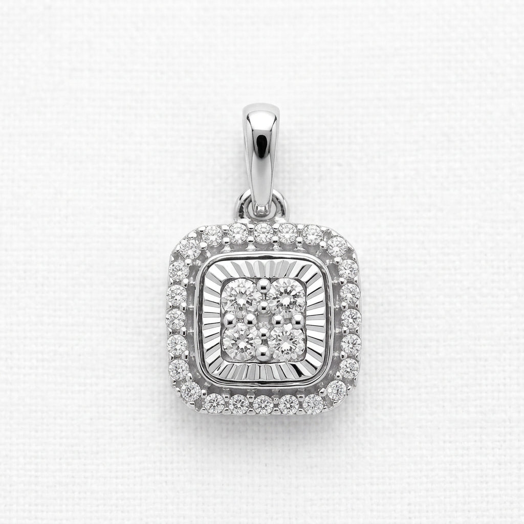 9ct White Gold D/C Bezel Square 0.25ctw Diamond Pendant