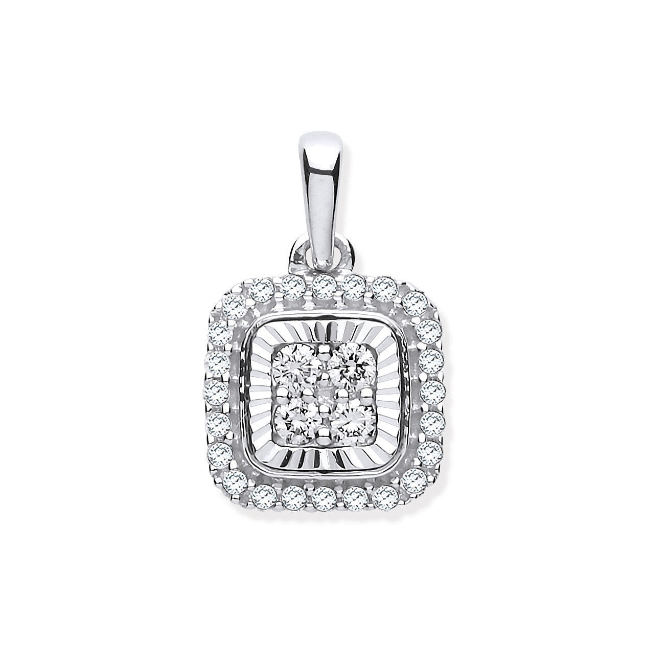 9ct White Gold D/C Bezel Square 0.25ctw Diamond Pendant - 9ct Gold