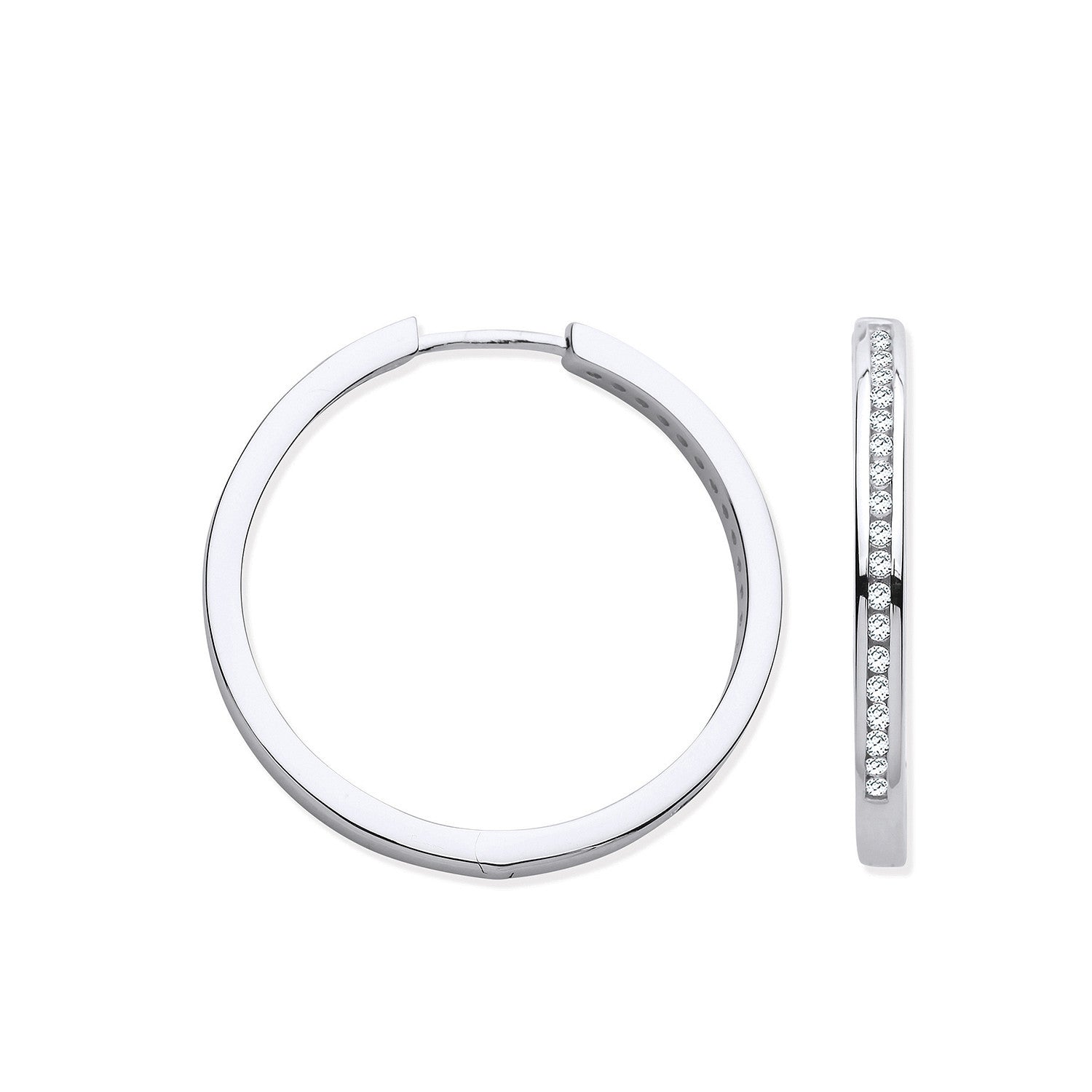 9ct White Gold Channel Set 0.27ctw Diamonds Hoops - 9ct Gold