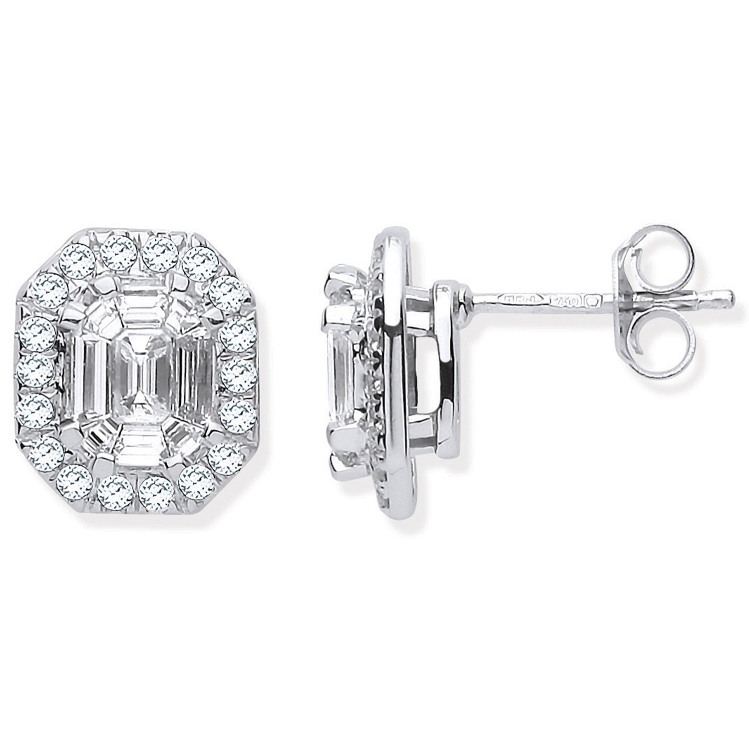 18ct White Gold Rd. Baguettes & Emerald Centre 1.40ctw Diamond Studs - 18ct Gold