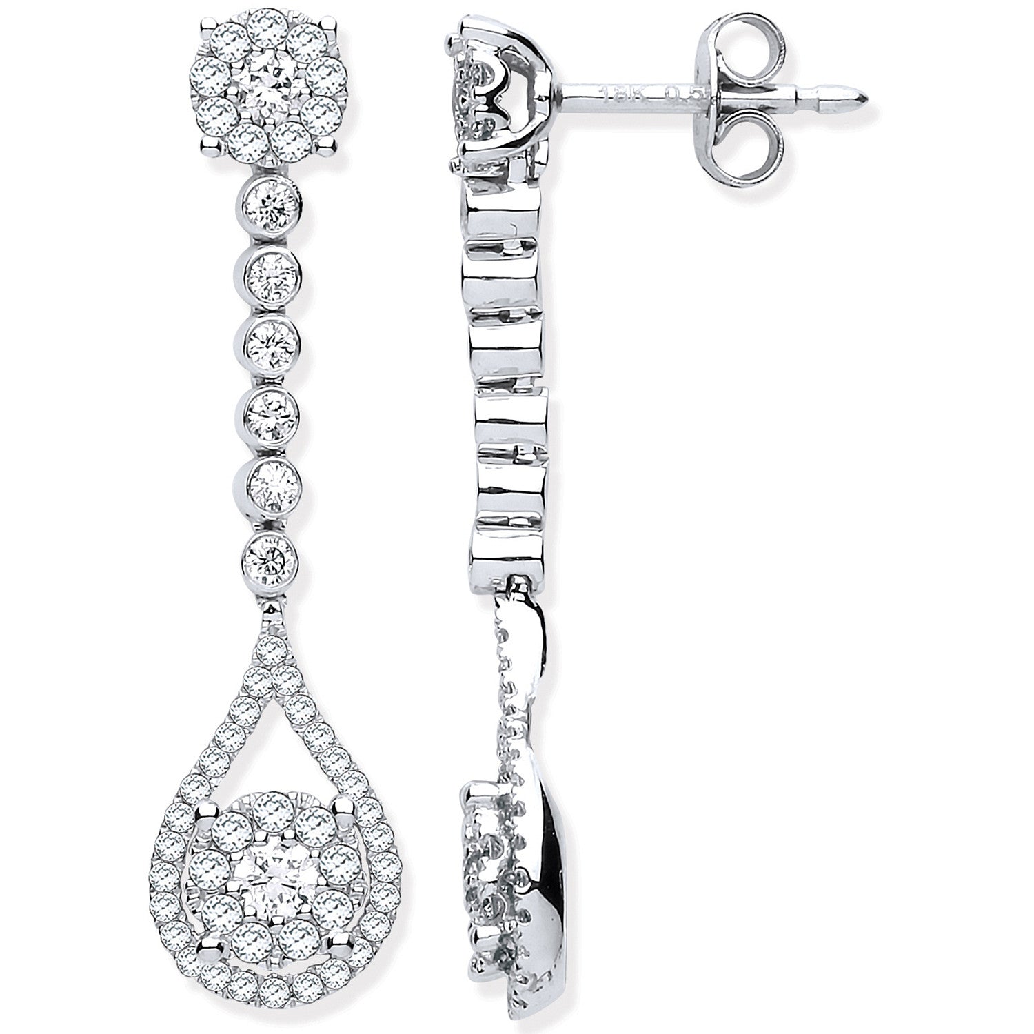 18ct White Gold 1.00ct Diamond Pear Shape Design Drop Earring. - 18ct Gold