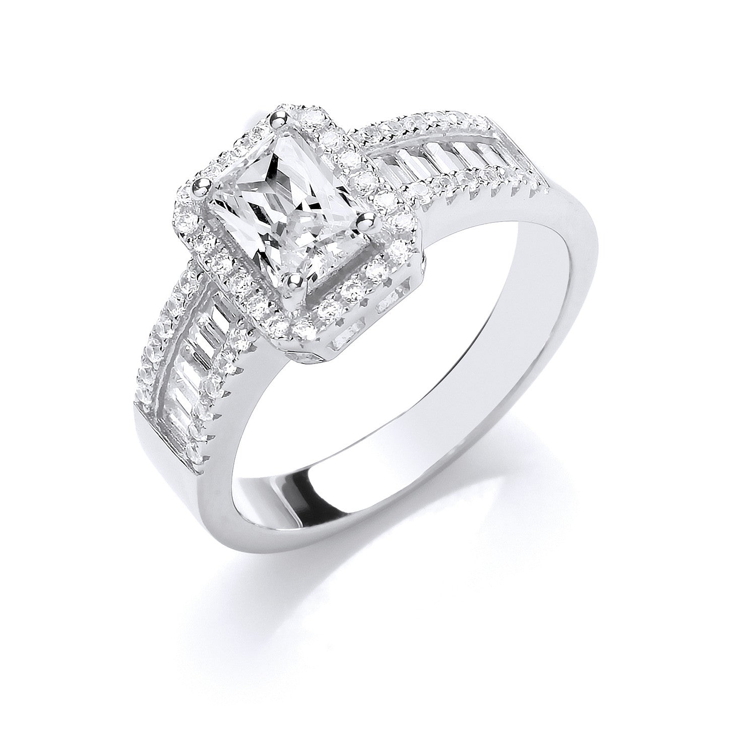 Silver Half ET, Emerald Centre Cubic Zirconia Ring - Silver