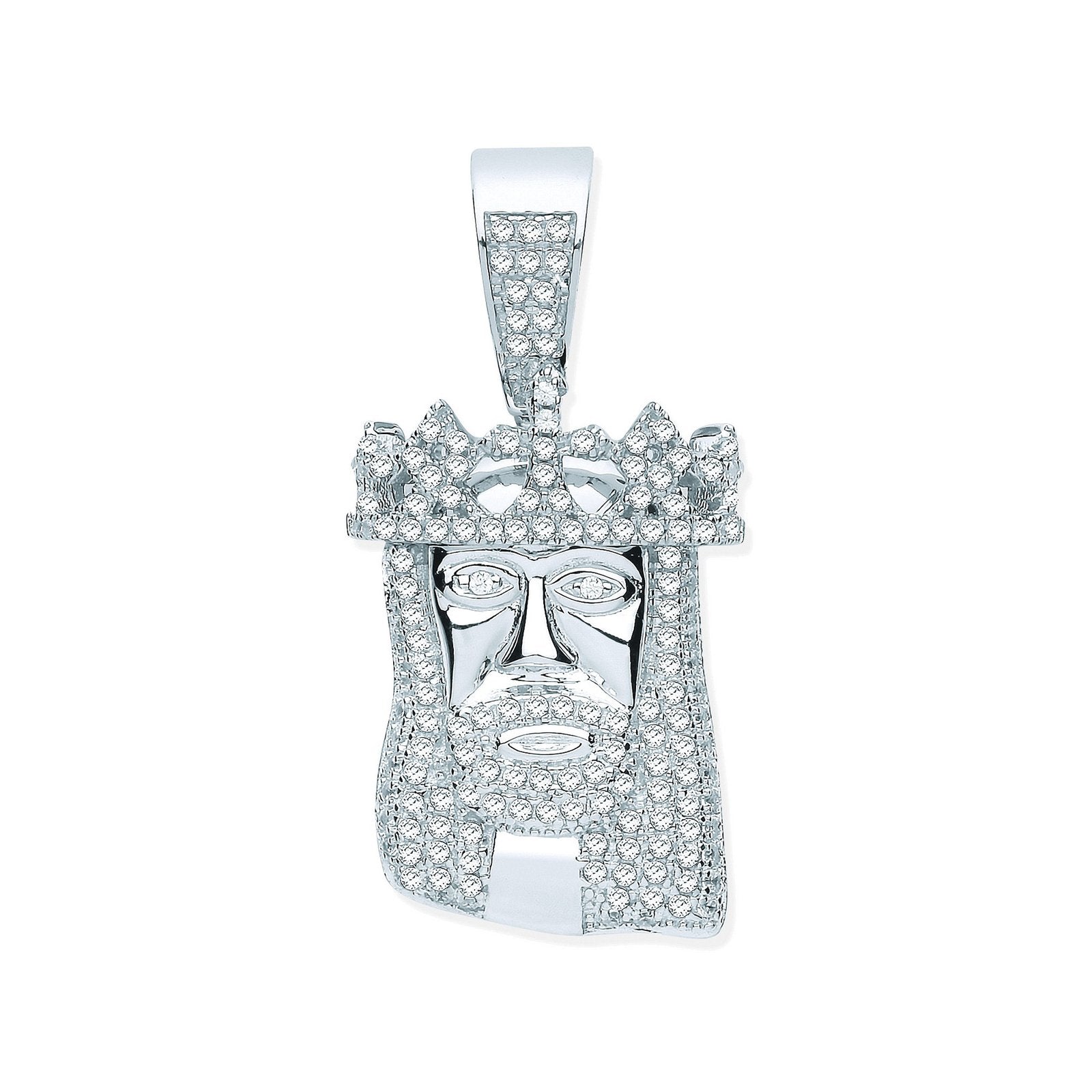 Silver CZ Pendant Jesus with Crown