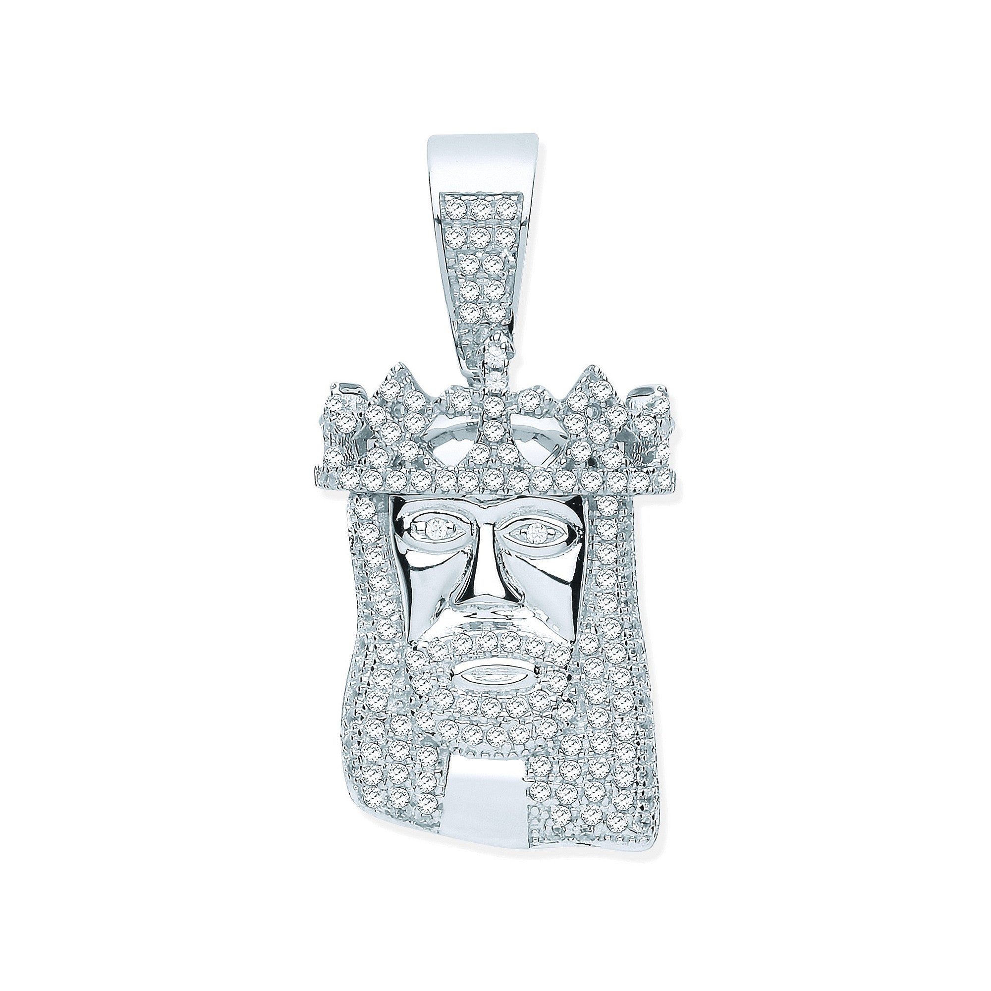 Silver Cubic Zirconia Pendant Jesus with Crown - Silver